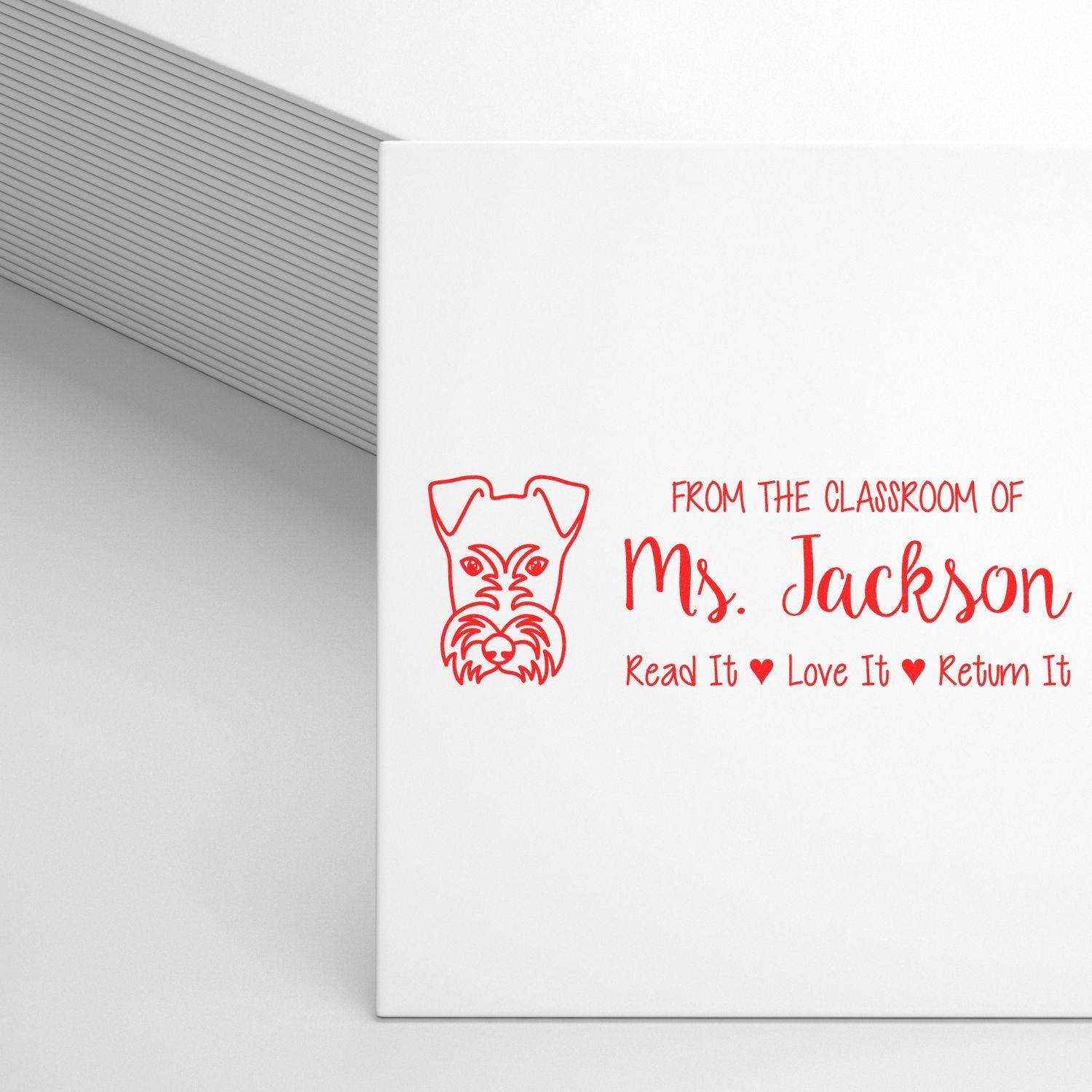 Wood Handle Fox Terrier Personalized Library Book Stamp - Engineer Seal Stamps