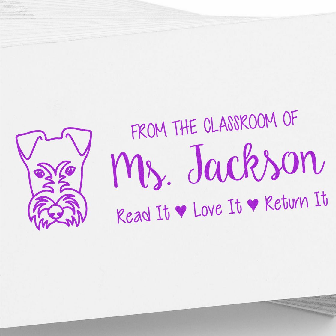 Self-Inking Custom Teacher Book Stamp with Fox Terrier Image - Engineer Seal Stamps