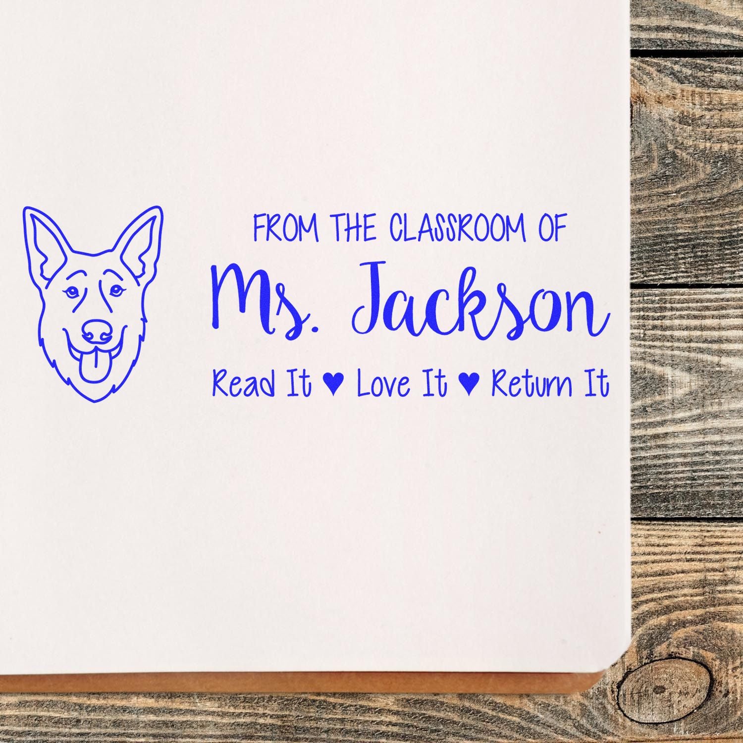 Wood Handle German Shepherd Personalized Bookplate Stamp - Engineer Seal Stamps