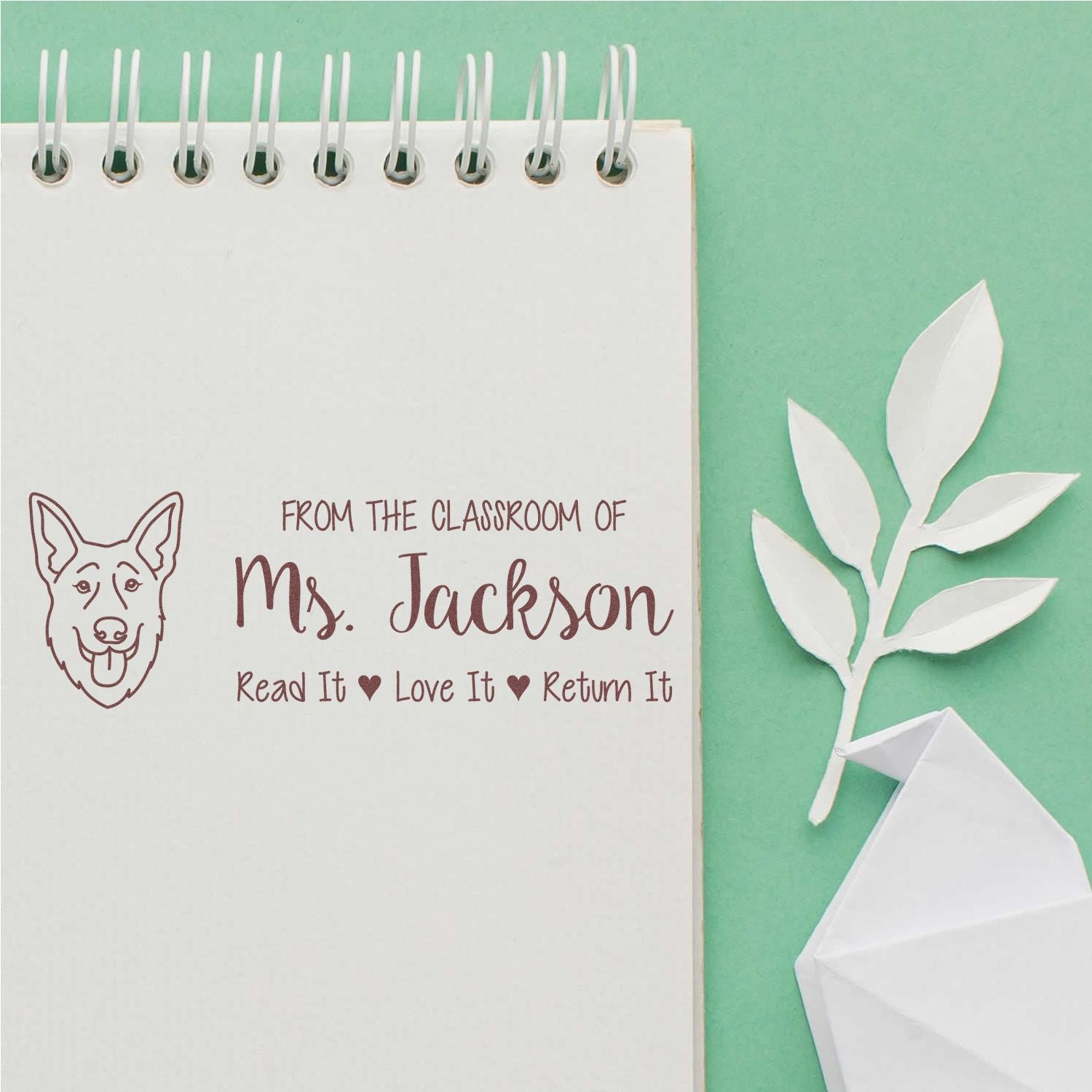 Wood Handle German Shepherd Personalized Bookplate Stamp - Engineer Seal Stamps