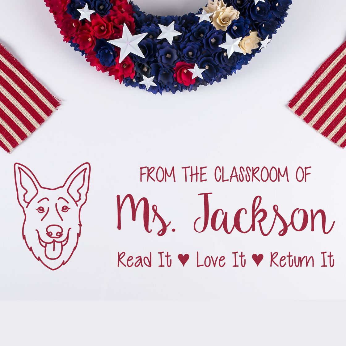 Self-Inking Custom Teacher Library Stamp with German Shepherd Image - Engineer Seal Stamps