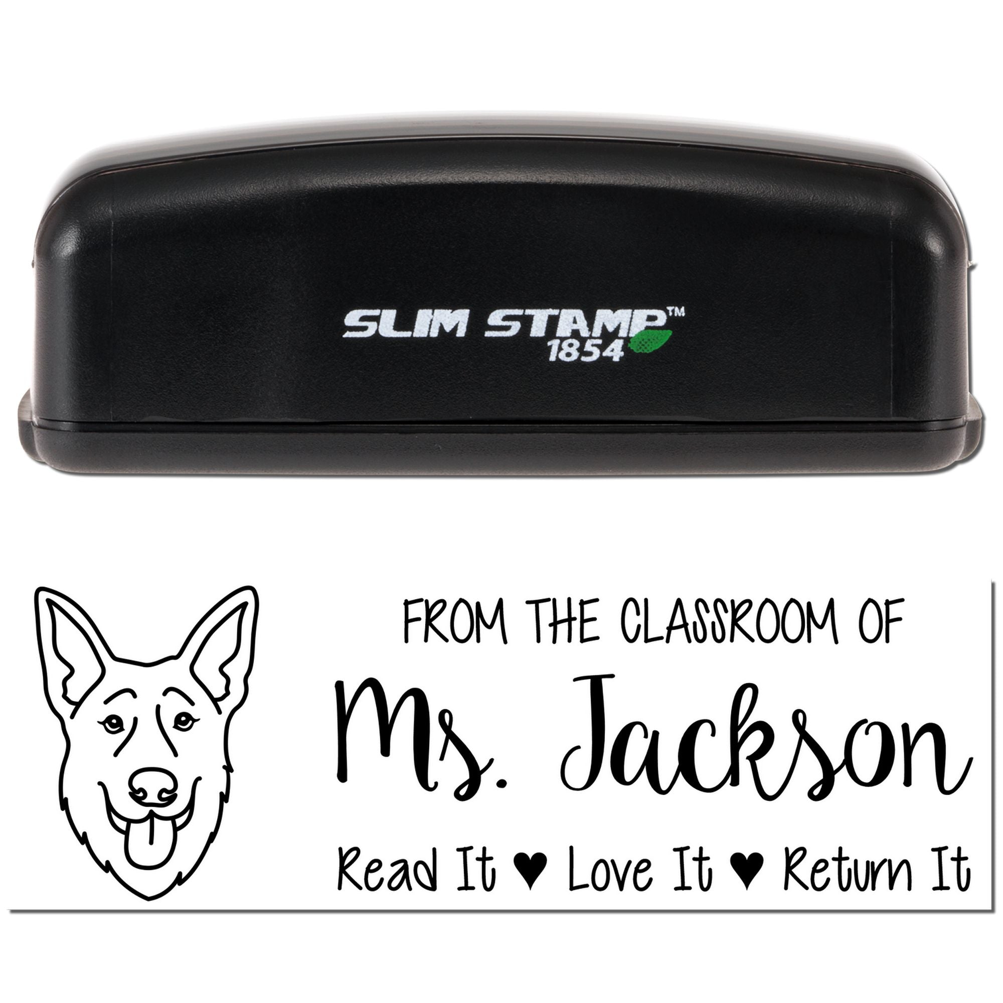 Pre-Inked German Shepherd Outline Custom Book Belongs Stamp - Engineer Seal Stamps