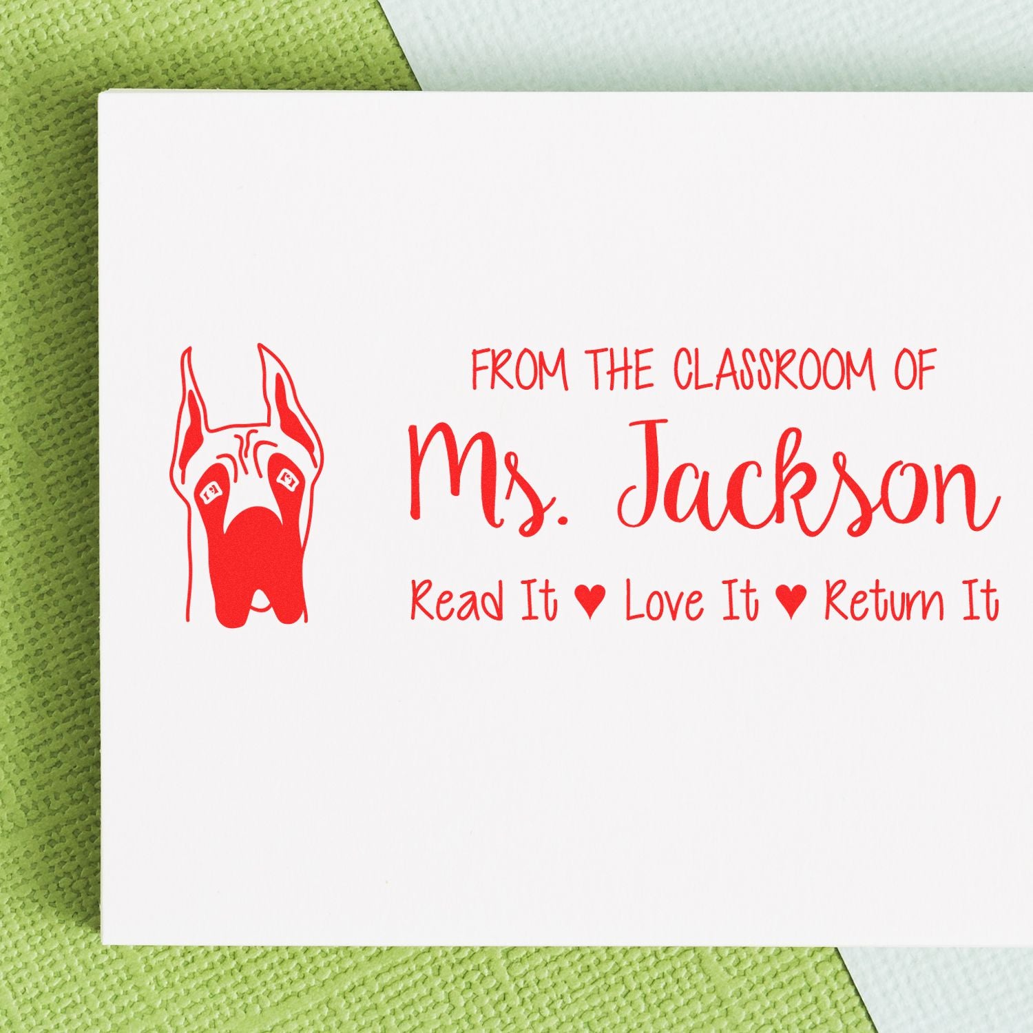 Great Dane Ears Up Custom Made Teacher Library Stamp Pre-Inked - Engineer Seal Stamps