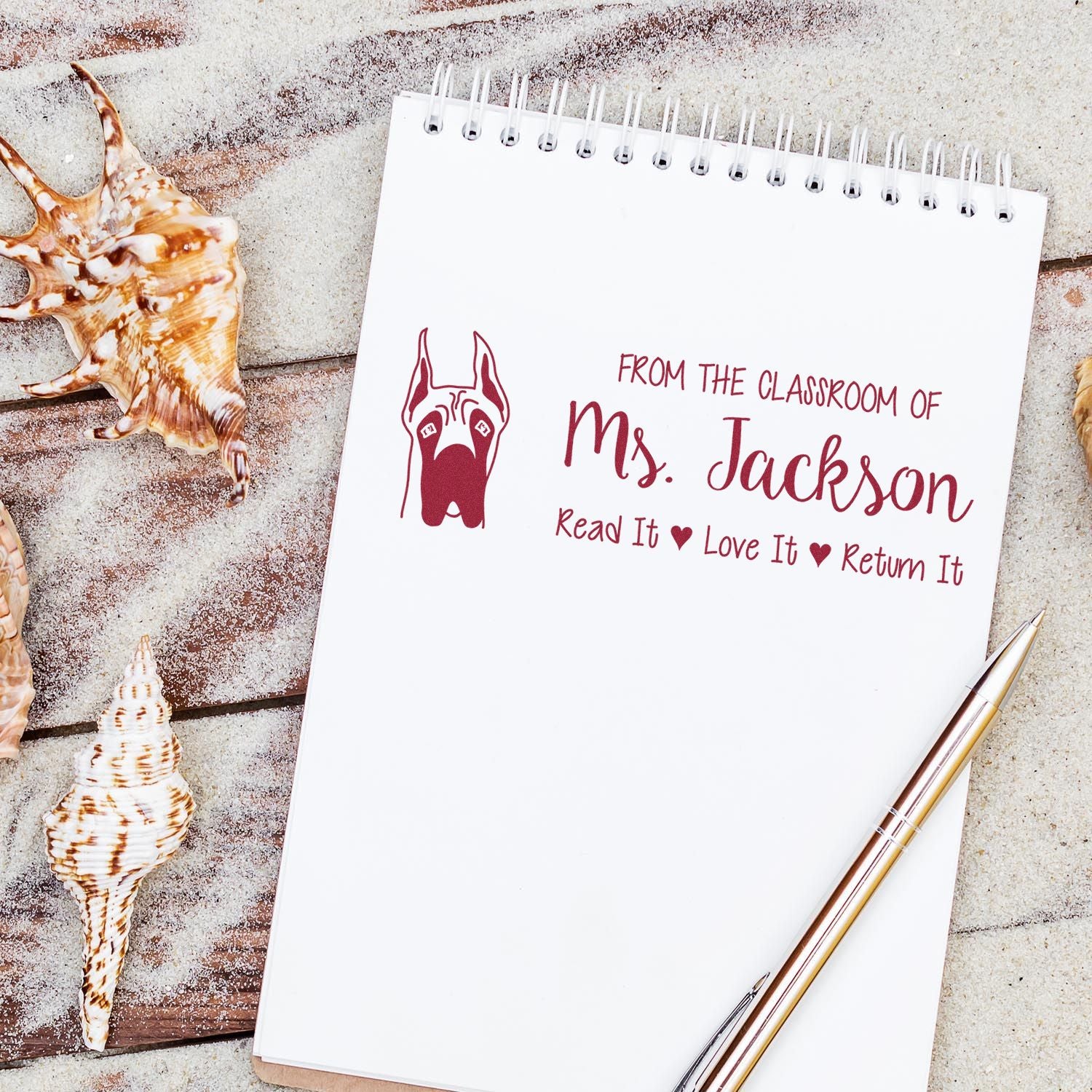 Self-Inking Custom Read It Return It Stamp with Great Dane Ears Up Image - Engineer Seal Stamps