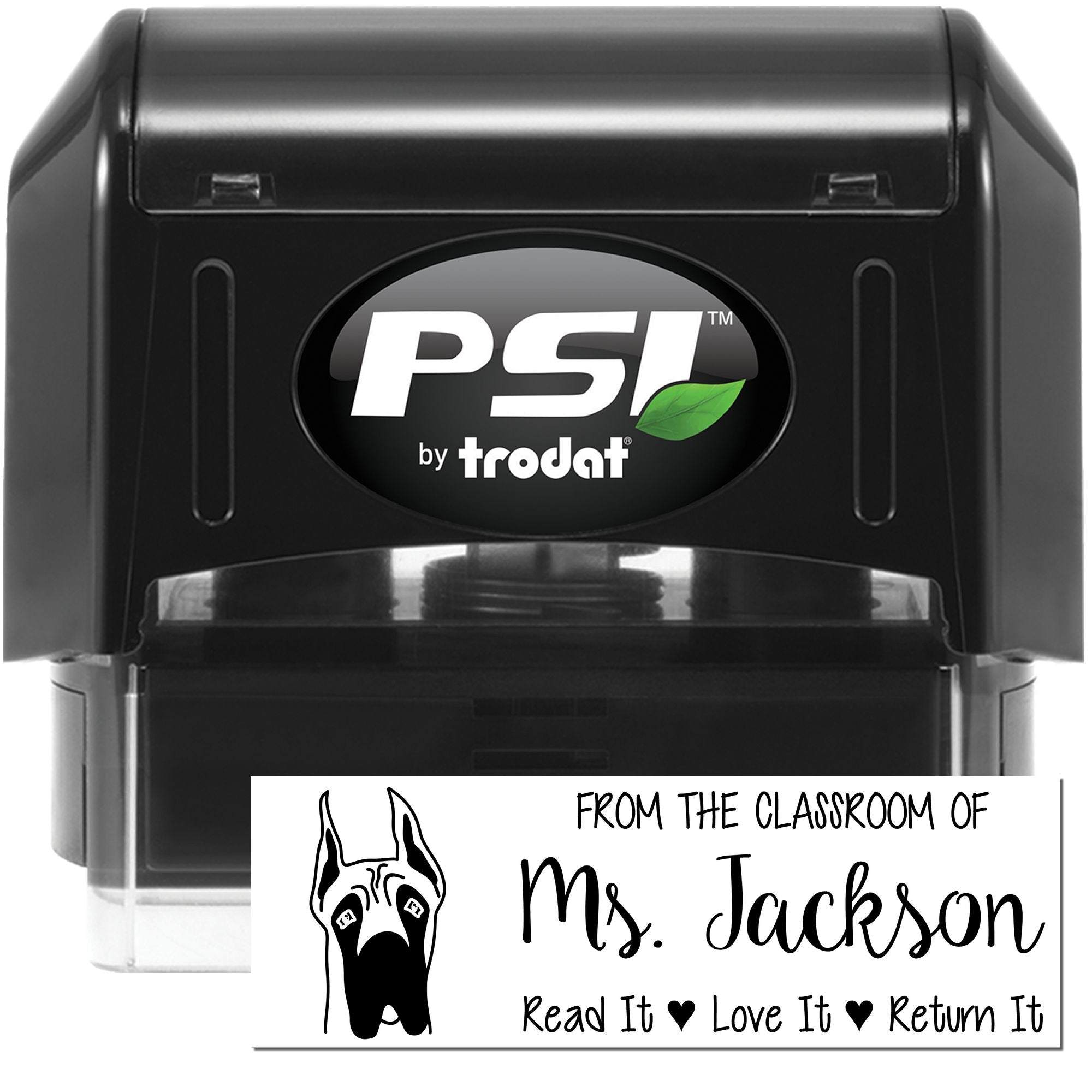 Great Dane Ears Up Custom Made Teacher Library Stamp Pre-Inked - Engineer Seal Stamps