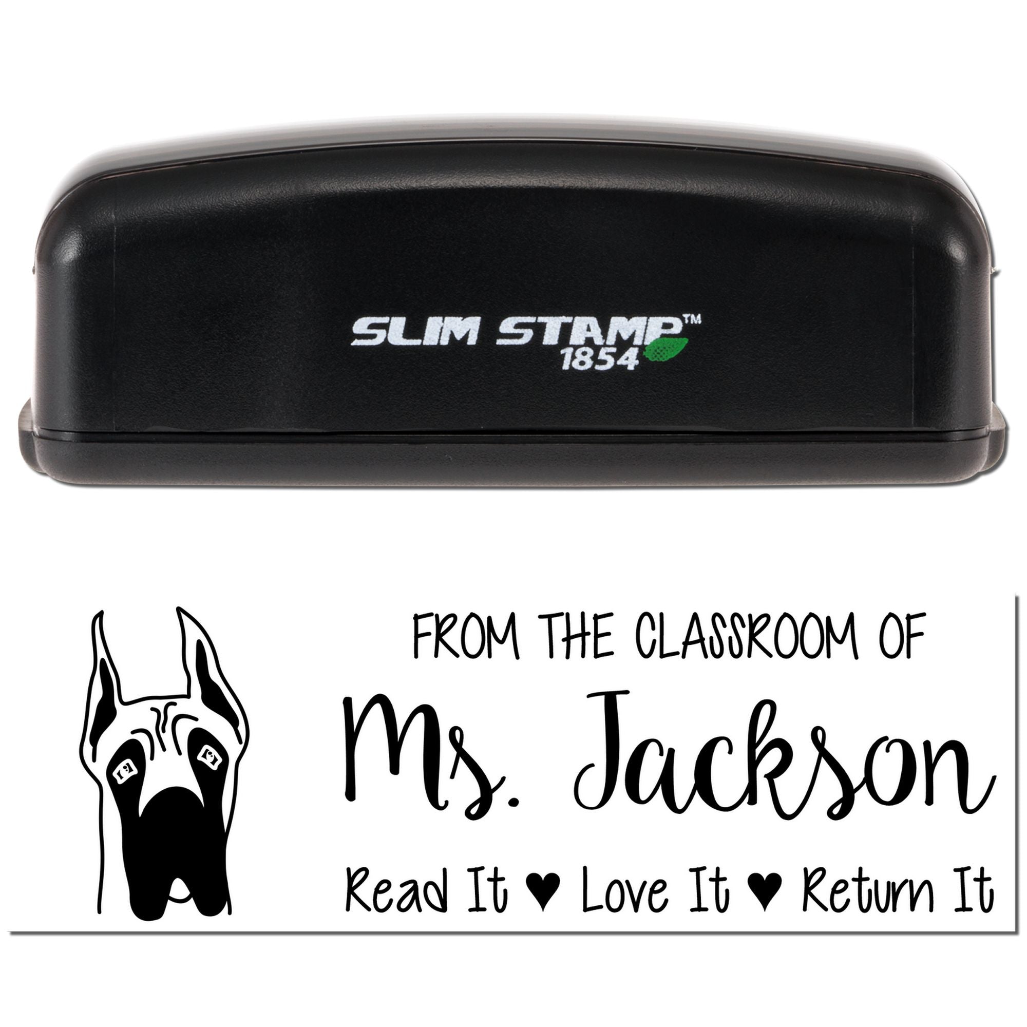 Pre-Inked Great Dane Ears Up Outline Custom Bookplate Stamp - Engineer Seal Stamps