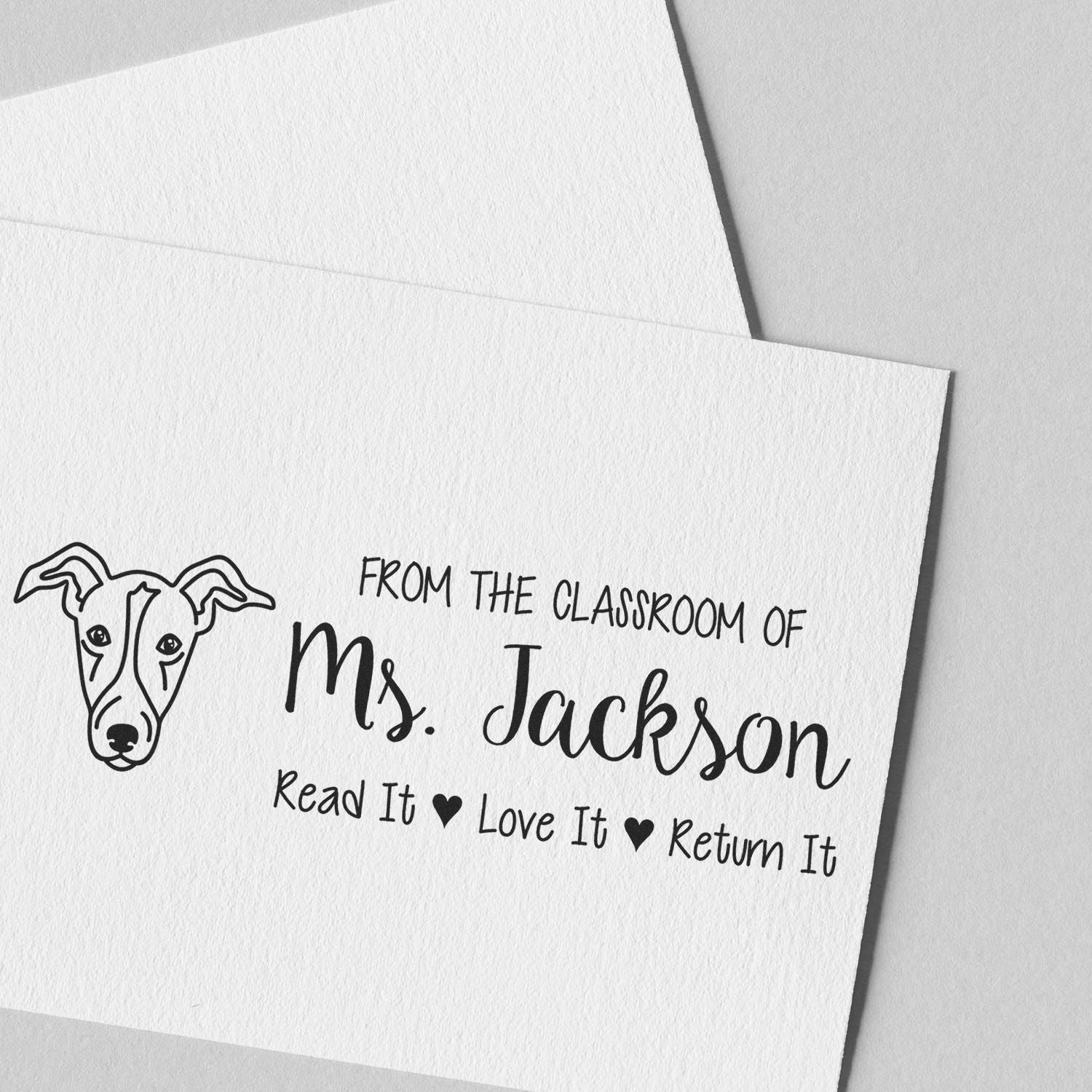 Self-Inking Custom Teacher Book Ownership Stamp with Greyhound Image - Engineer Seal Stamps