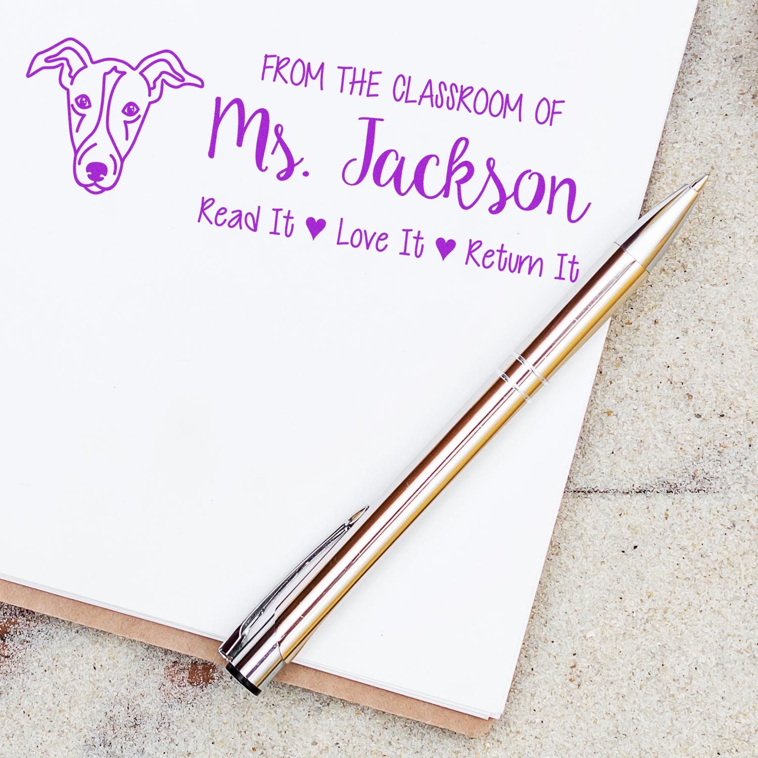 Self-Inking Custom Teacher Book Ownership Stamp with Greyhound Image - Engineer Seal Stamps