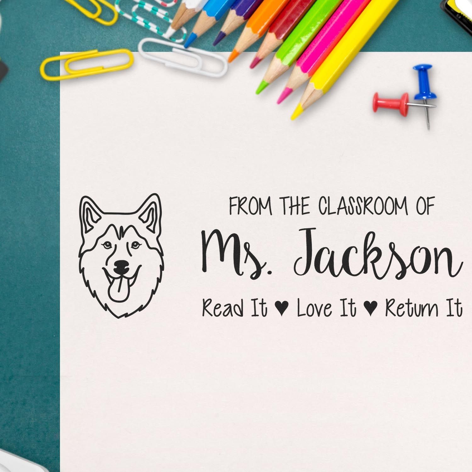 Wood Handle Husky Personalized Teacher Library Stamp - Engineer Seal Stamps