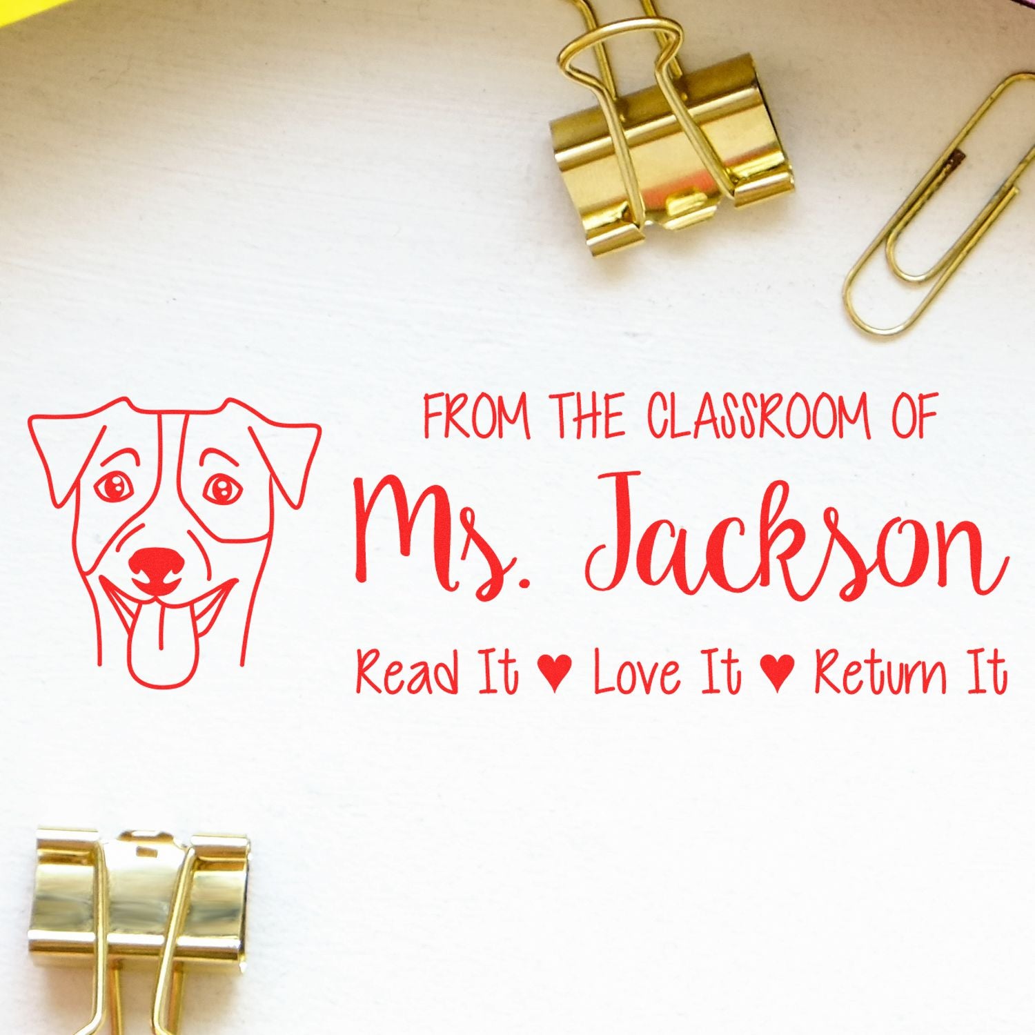 Wood Handle Jack Russell Personalized Teacher Library Book Stamp - Engineer Seal Stamps