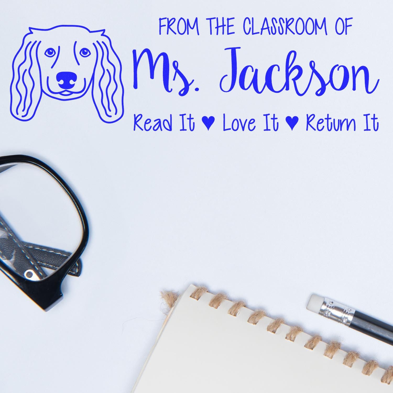 Pre-Inked Long Haired Dachshund Outline Custom Teacher Book Stamp - Engineer Seal Stamps