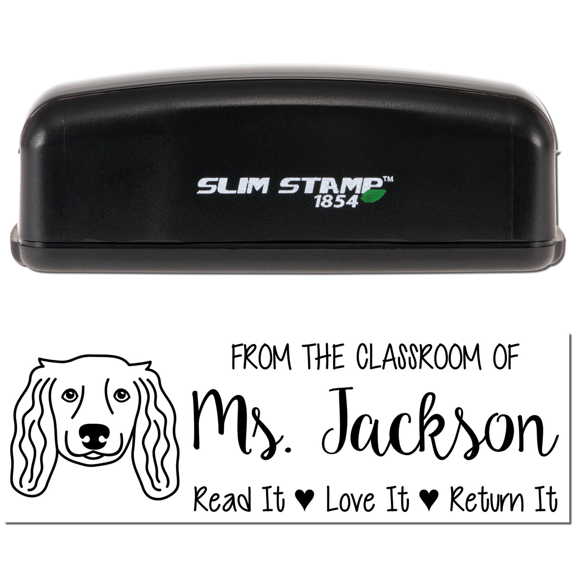 Pre-Inked Long Haired Dachshund Outline Custom Teacher Book Stamp - Engineer Seal Stamps