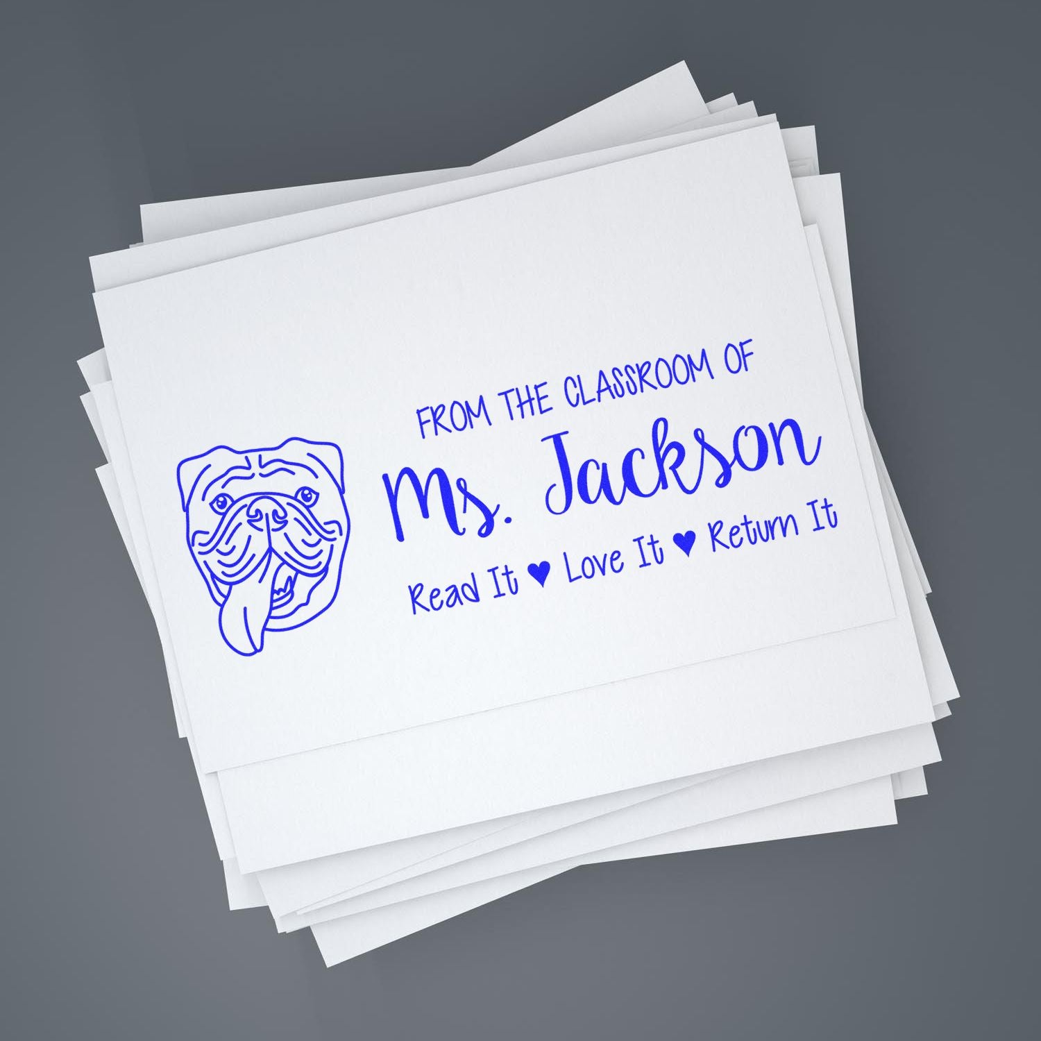 Self-Inking Personalized Book Nook Stamp with Old English Bulldog Image - Engineer Seal Stamps