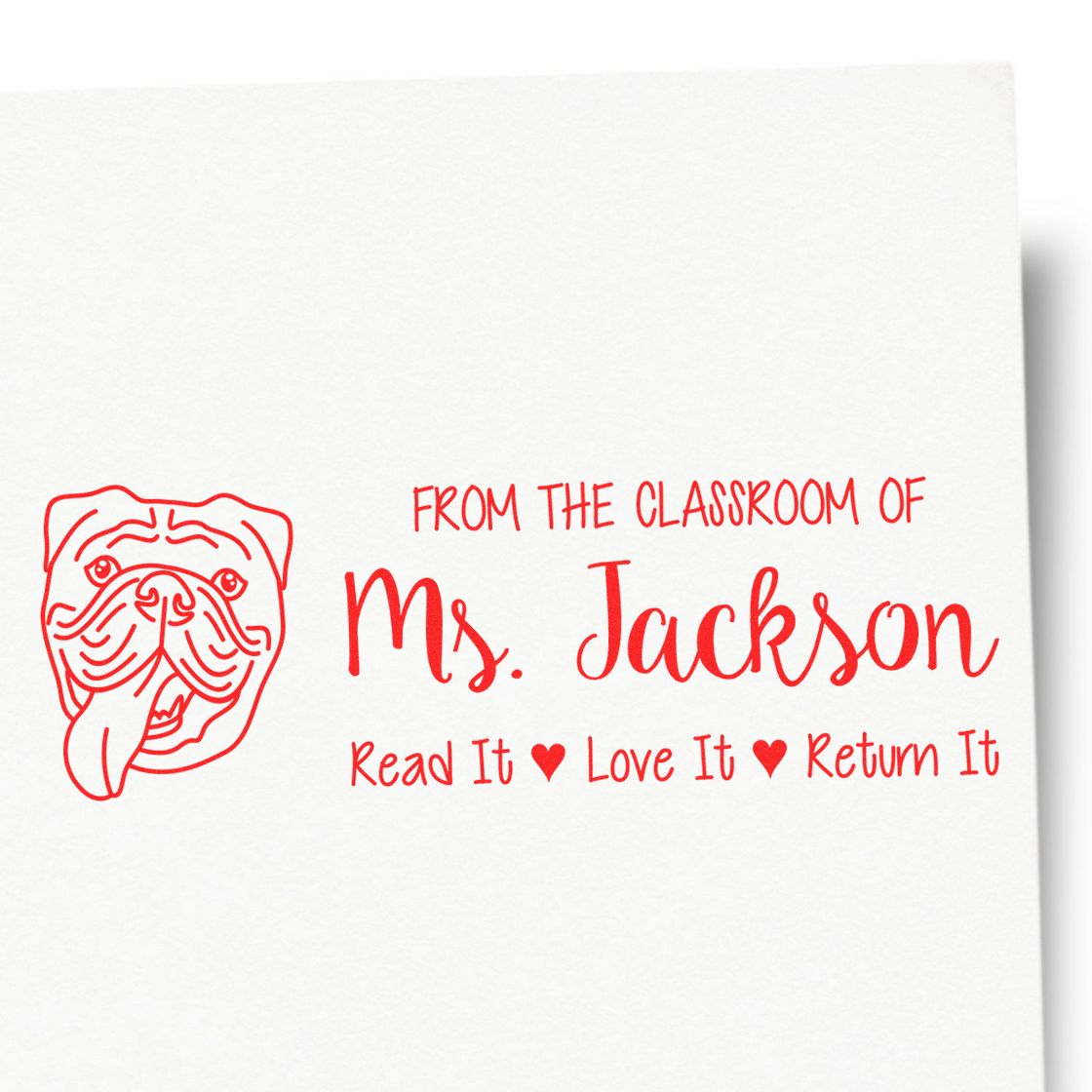 Self-Inking Personalized Book Nook Stamp with Old English Bulldog Image - Engineer Seal Stamps