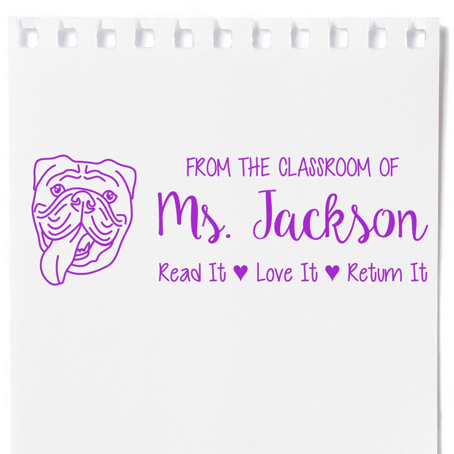 Self-Inking Personalized Book Nook Stamp with Old English Bulldog Image - Engineer Seal Stamps