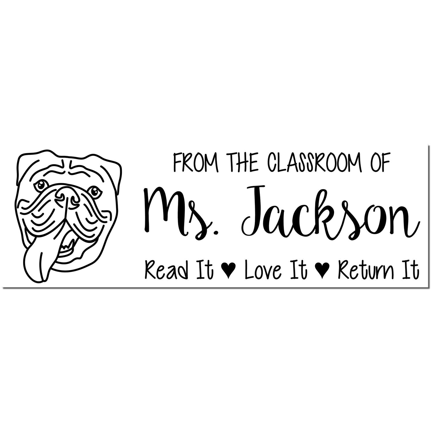 Self-Inking Personalized Book Nook Stamp with Old English Bulldog Image - Engineer Seal Stamps