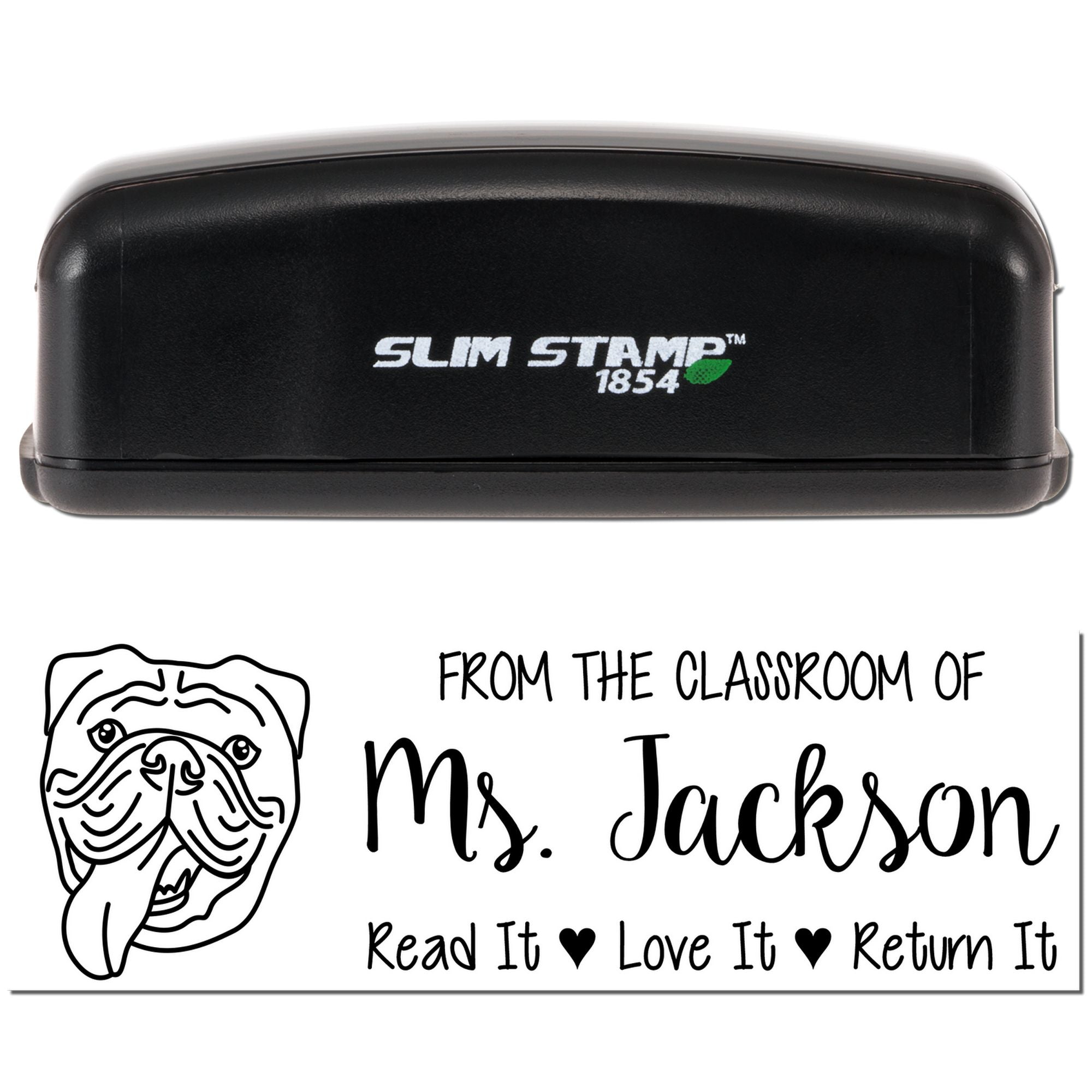 Pre-Inked Old English Bulldog Outline Custom Read It Love It Return It Stamp - Engineer Seal Stamps