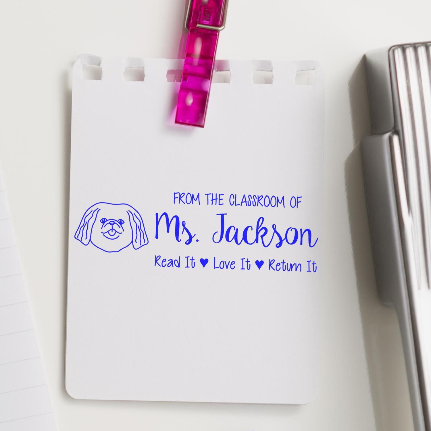 Self-Inking Personalized Personal Book Stamp with Pekingese Image - Engineer Seal Stamps