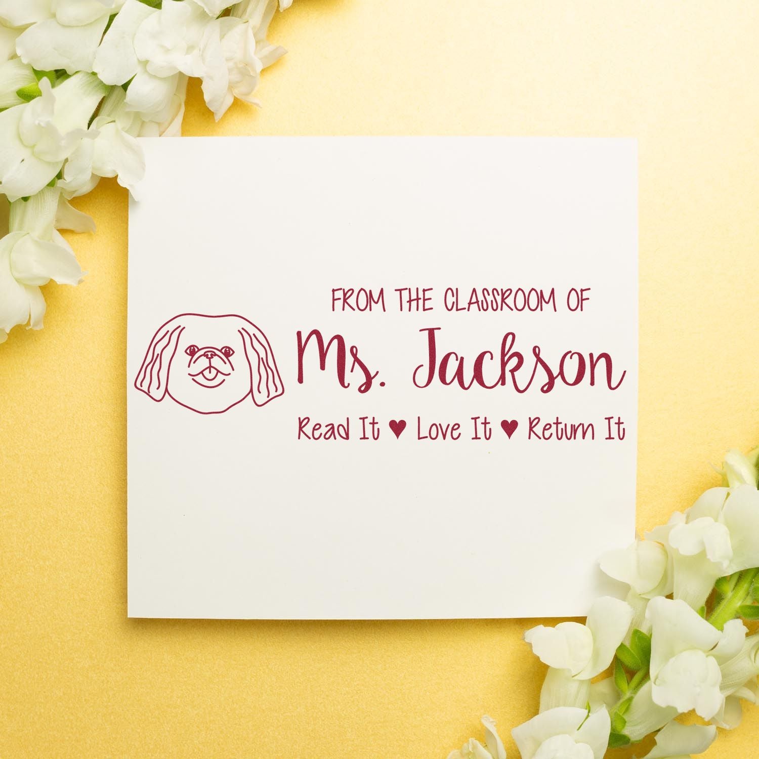 Self-Inking Personalized Personal Book Stamp with Pekingese Image - Engineer Seal Stamps