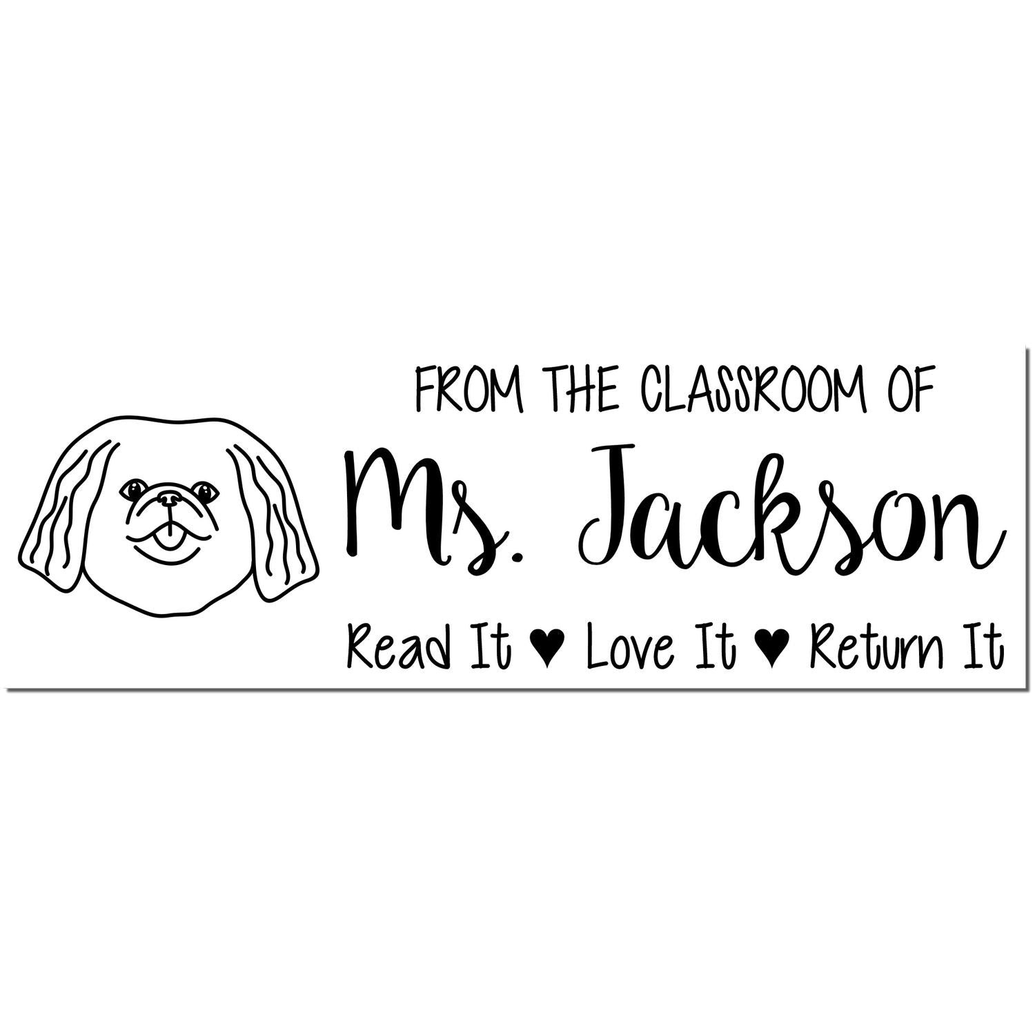 Self-Inking Personalized Personal Book Stamp with Pekingese Image - Engineer Seal Stamps