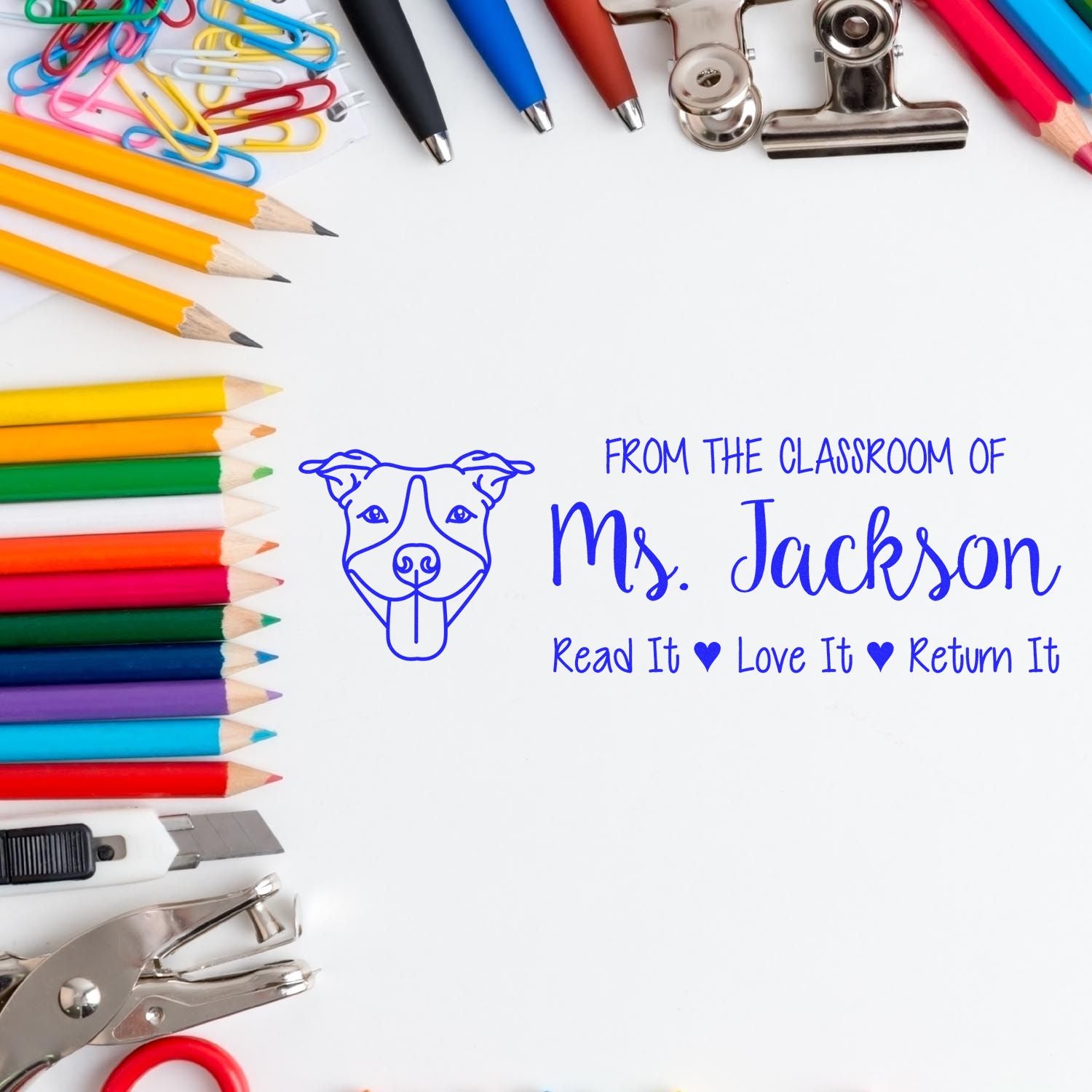 Self-Inking Personalized Teacher Classroom Stamp with Pitbull Image - Engineer Seal Stamps