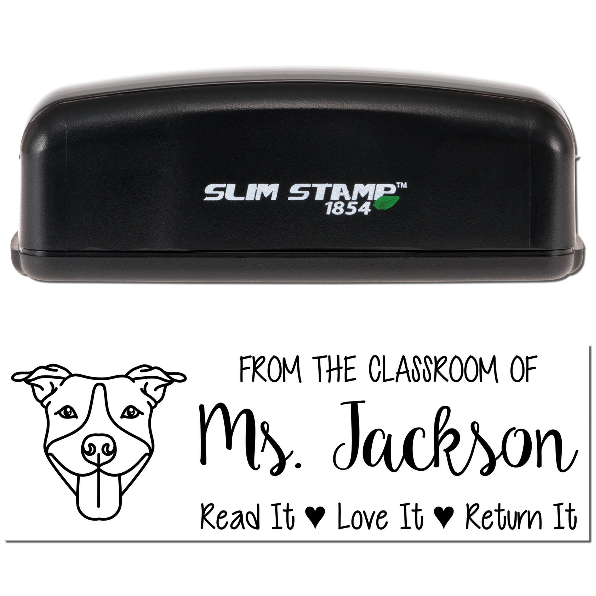 Pre-Inked Pitbull Outline Custom Teacher Book Ownership Stamp - Engineer Seal Stamps