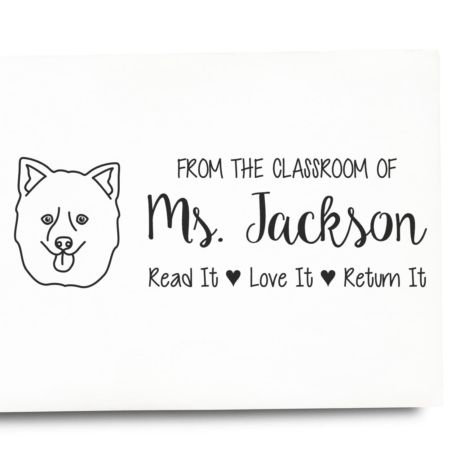 Self-Inking Personalized Teacher Book Stamp with Pomsky Image - Engineer Seal Stamps