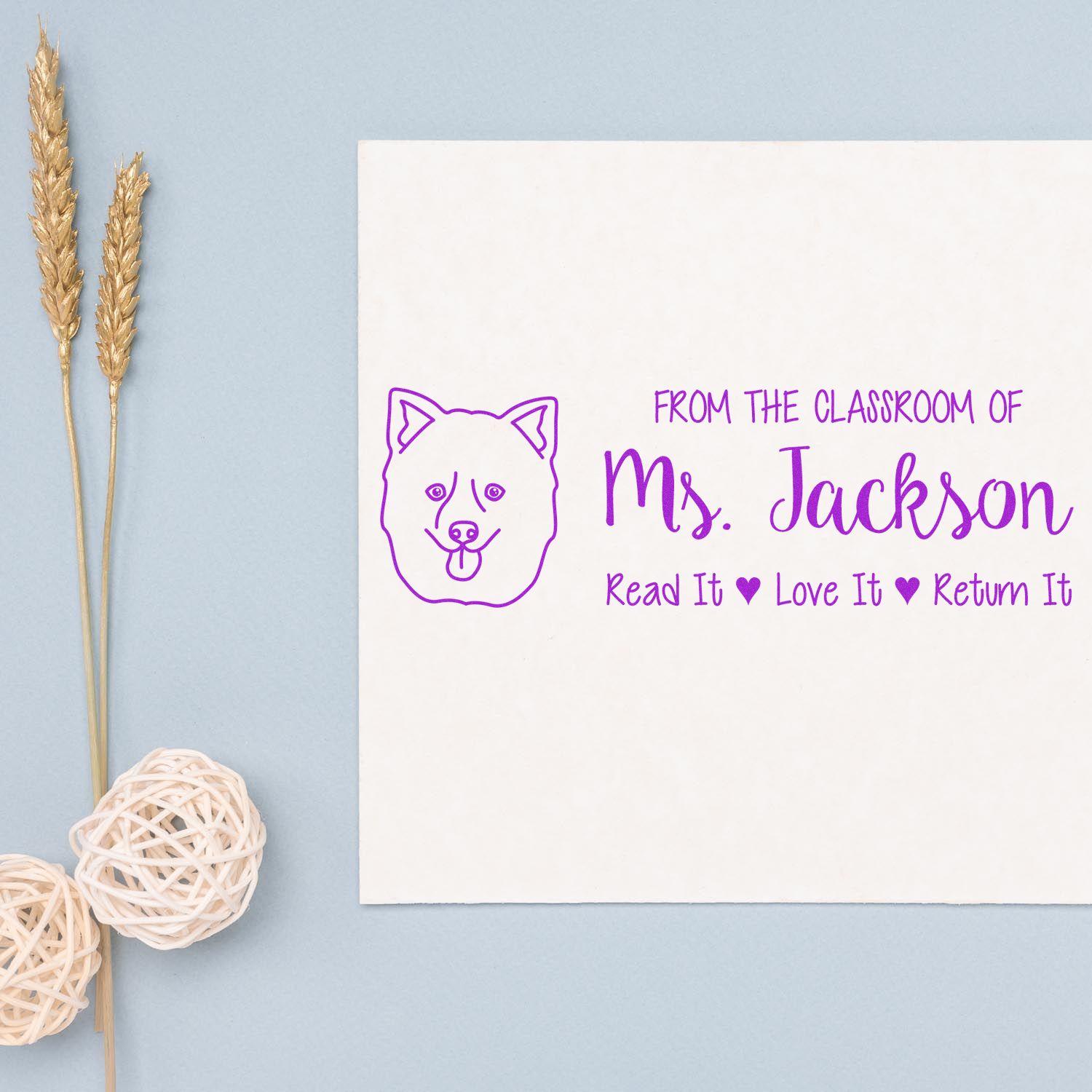 Self-Inking Personalized Teacher Book Stamp with Pomsky Image - Engineer Seal Stamps