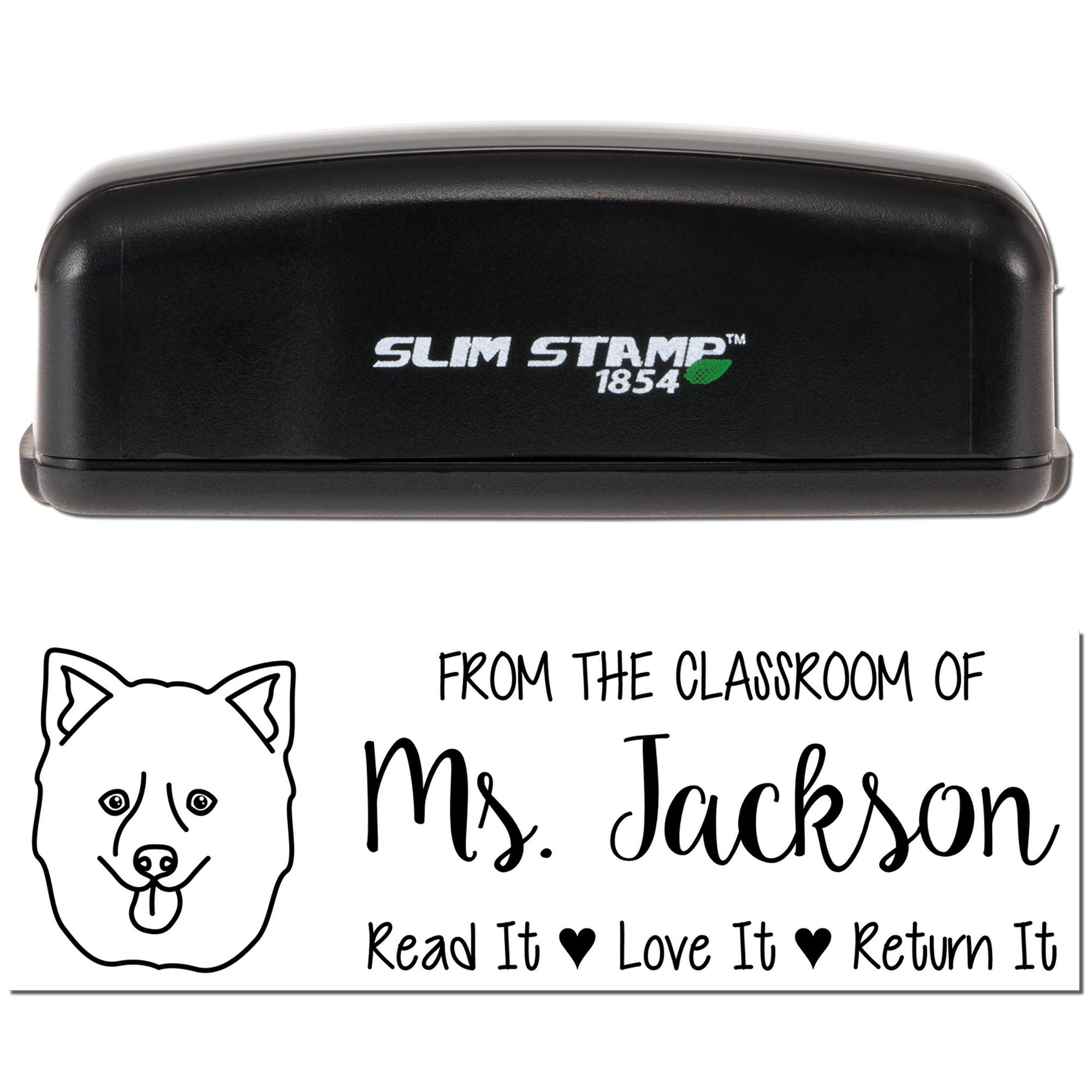 Pre-Inked Pomsky Outline Personalized Book Ownership Stamp - Engineer Seal Stamps