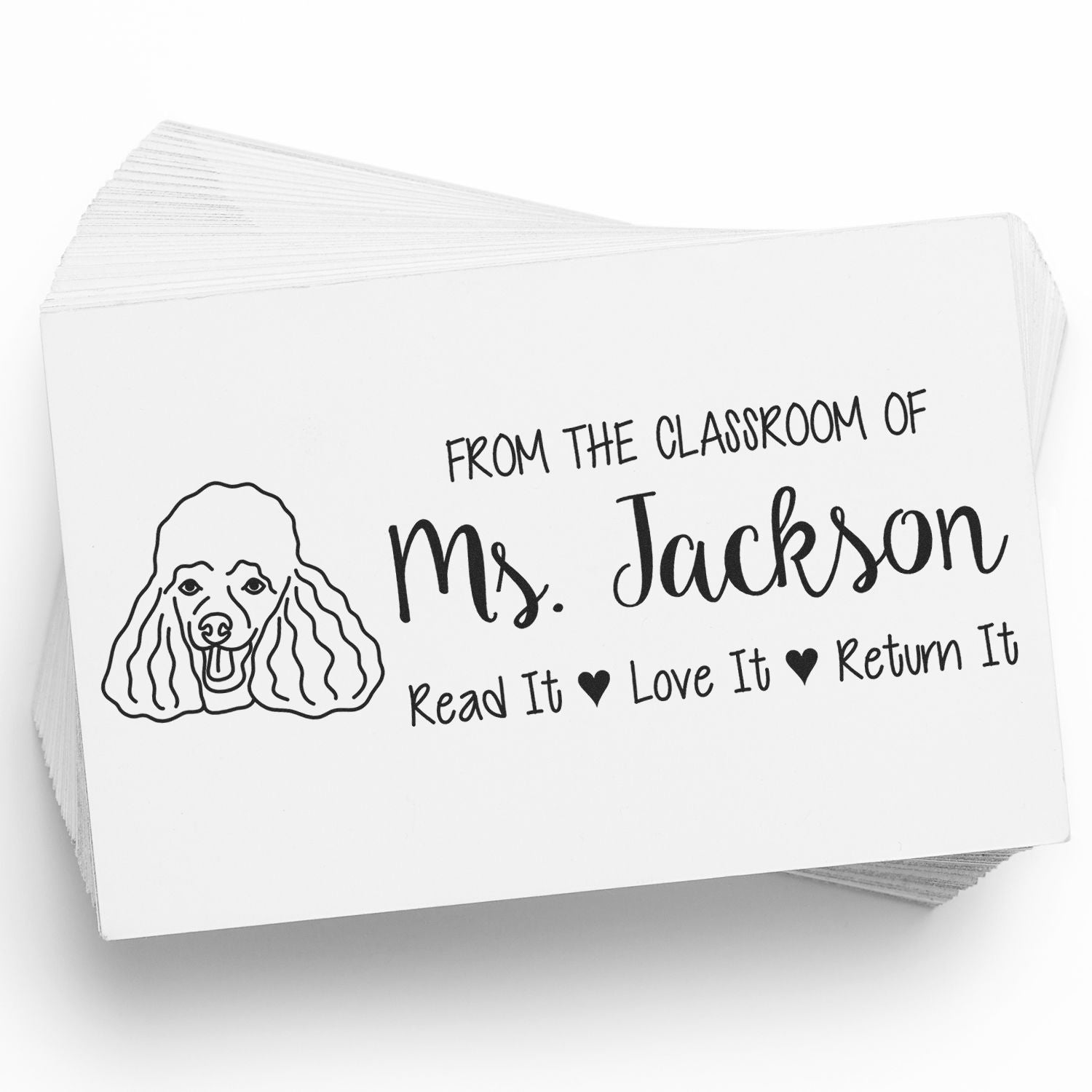 Self-Inking Personalized Teacher Library Stamp with Poodle Image - Engineer Seal Stamps