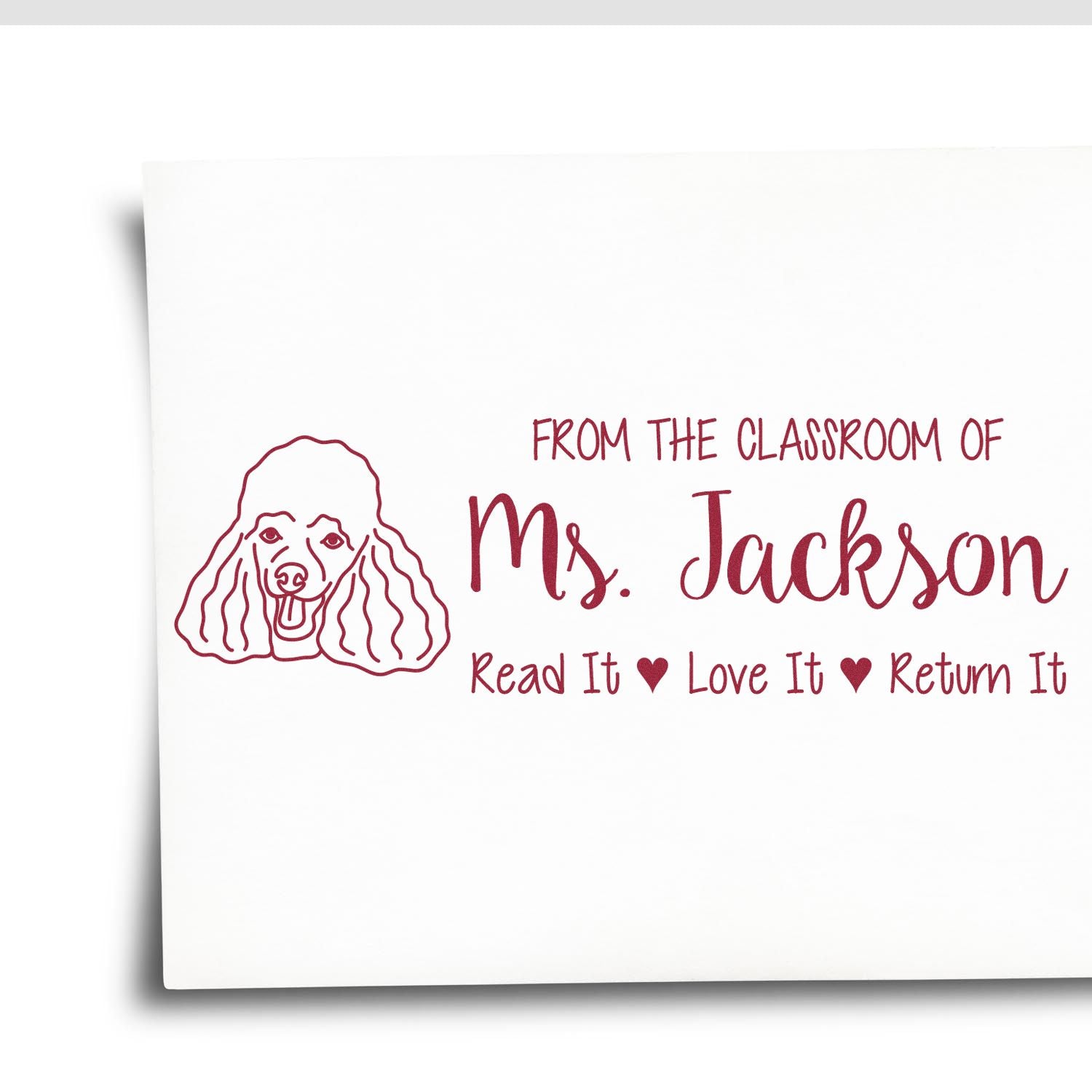 Self-Inking Personalized Teacher Library Stamp with Poodle Image - Engineer Seal Stamps