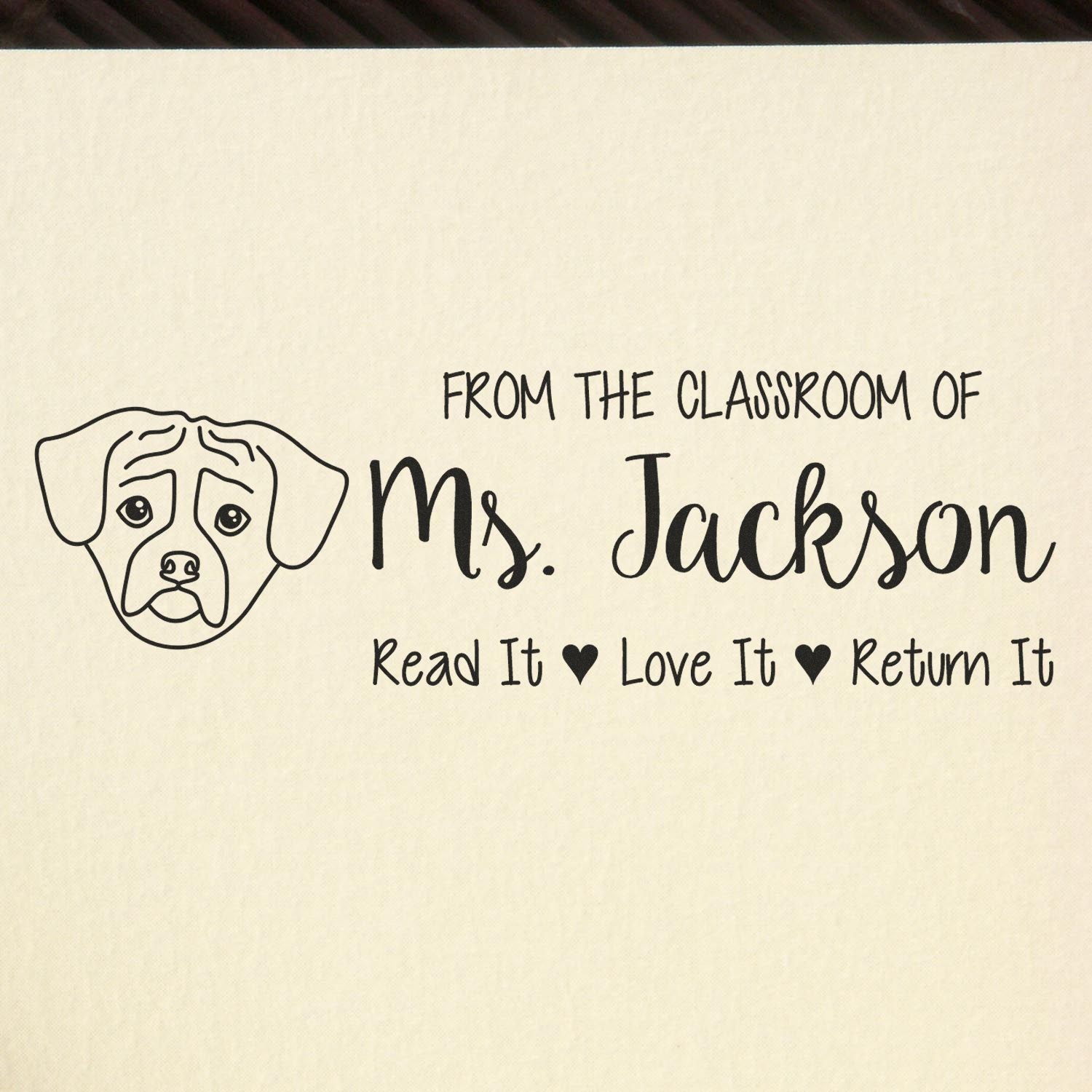 Self-Inking Personalized Read It Love It Return It Stamp with Puggle Image - Engineer Seal Stamps