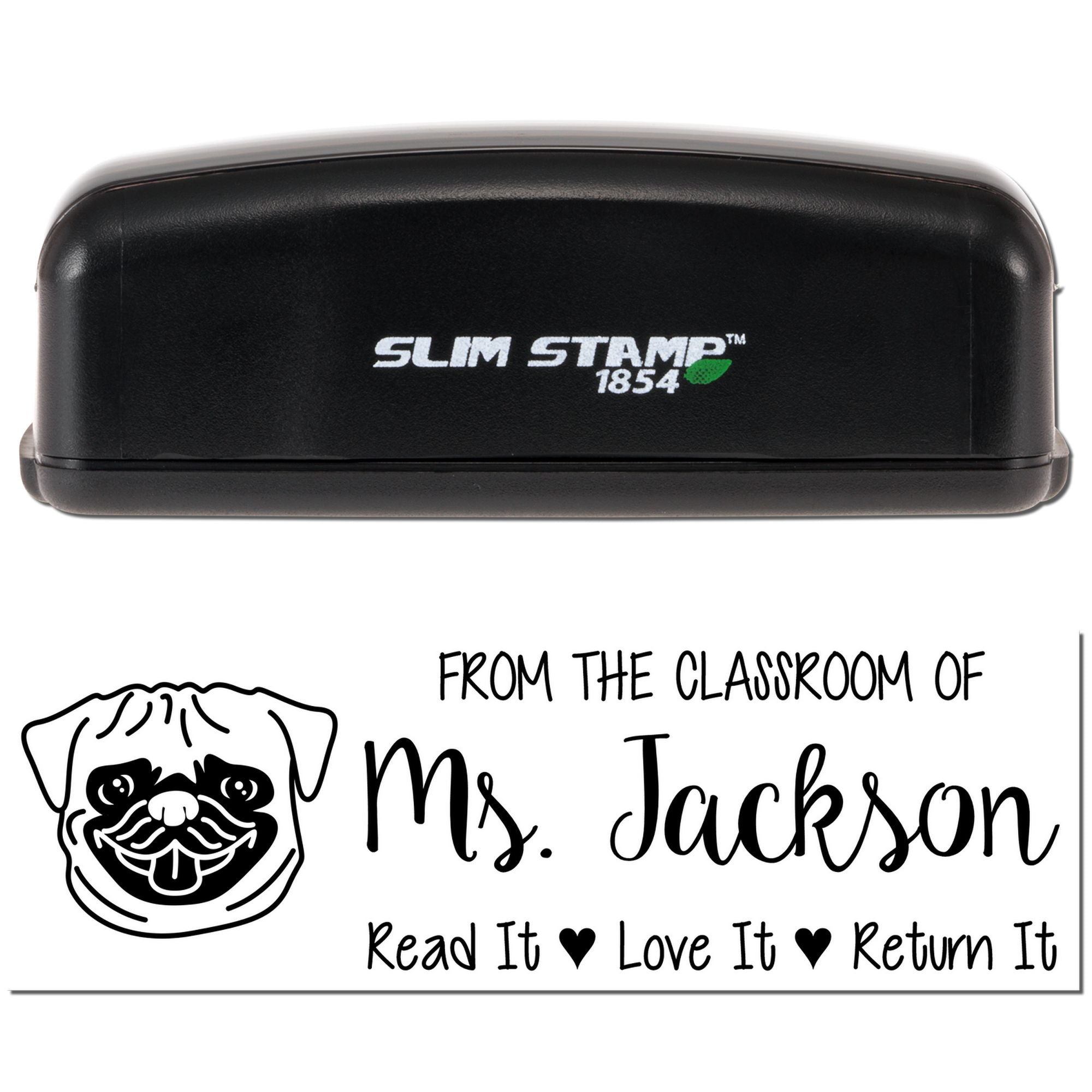 Pre-Inked Pug Outline Personalized Book Stamp - Engineer Seal Stamps