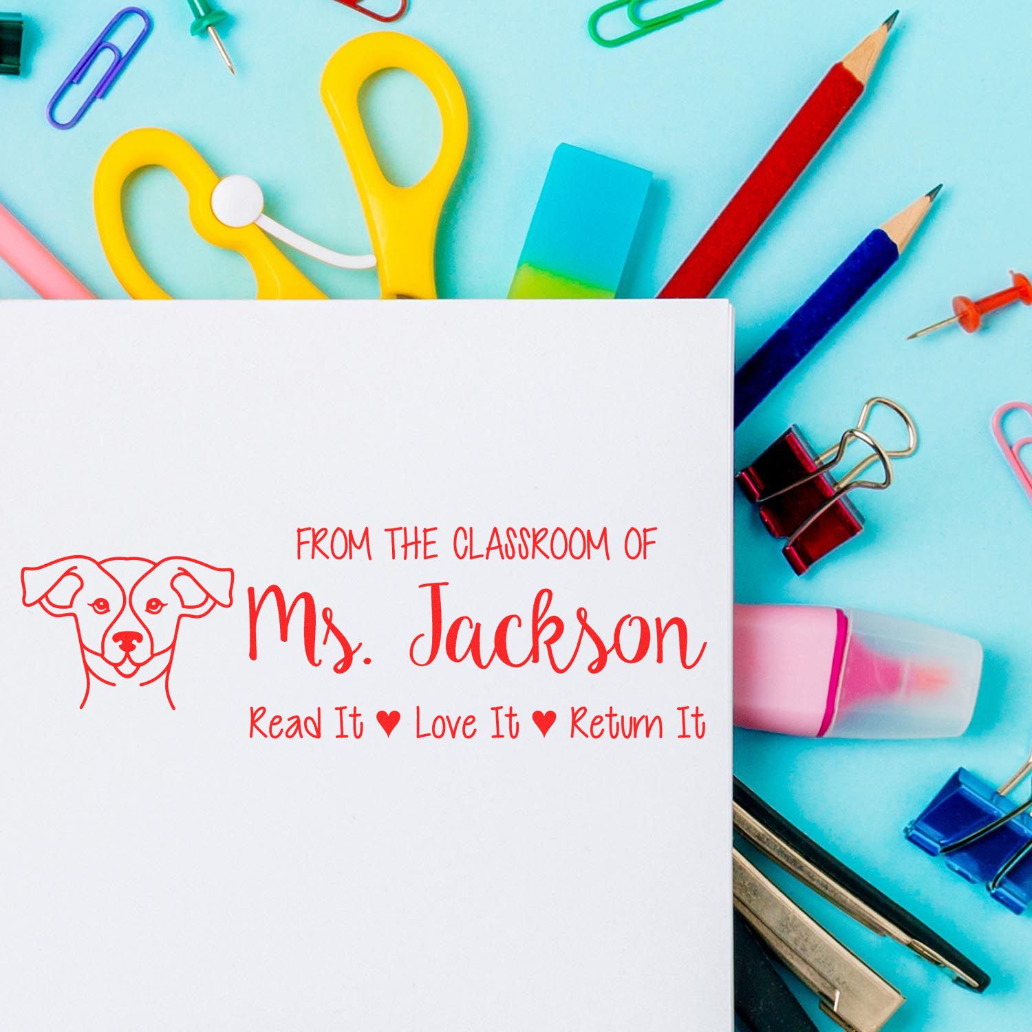 Self-Inking Personalized Teacher Book Ownership Stamp with Russell Image - Engineer Seal Stamps