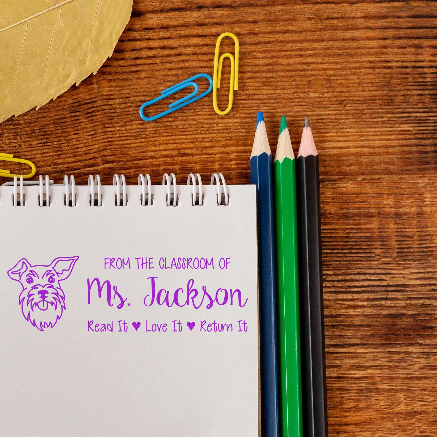 Self-Inking Customized Book Ownership Stamp with Schnauzer Image - Engineer Seal Stamps