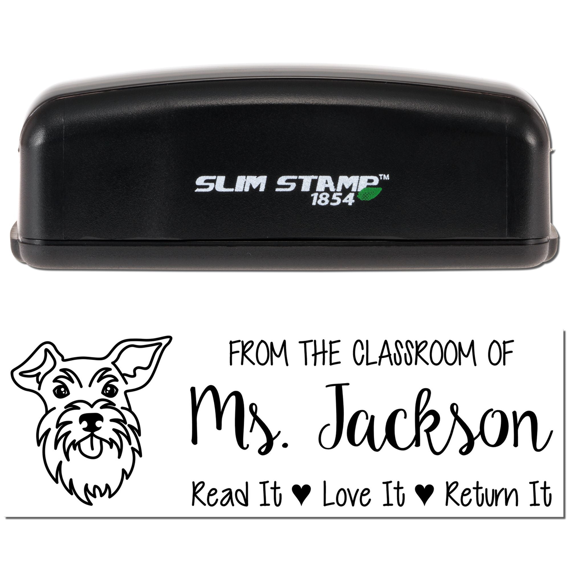 Pre-Inked Schnauzer Outline Personalized Book Identification Stamp - Engineer Seal Stamps