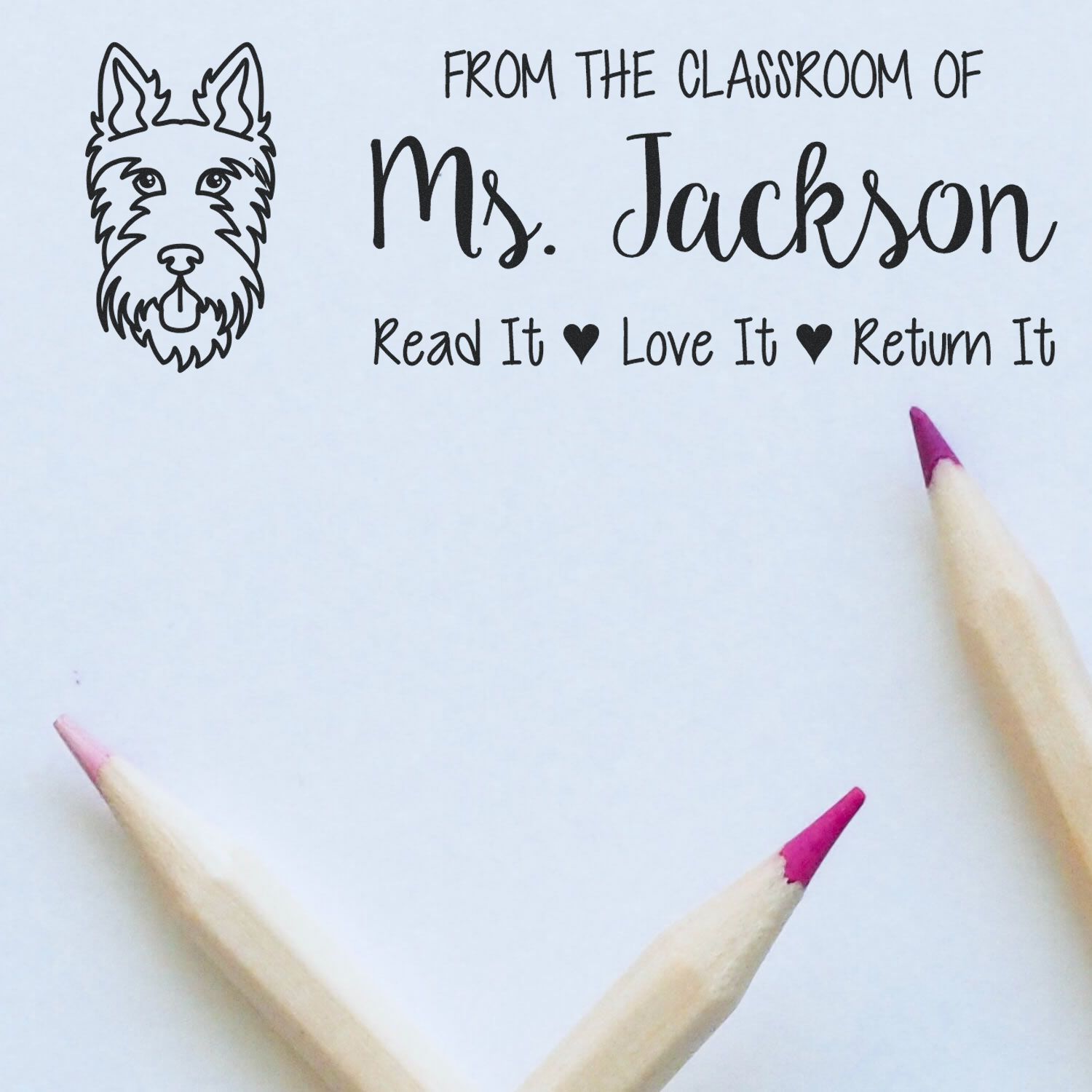 Wood Handle Scottie Customized Teacher Library Stamp - Engineer Seal Stamps