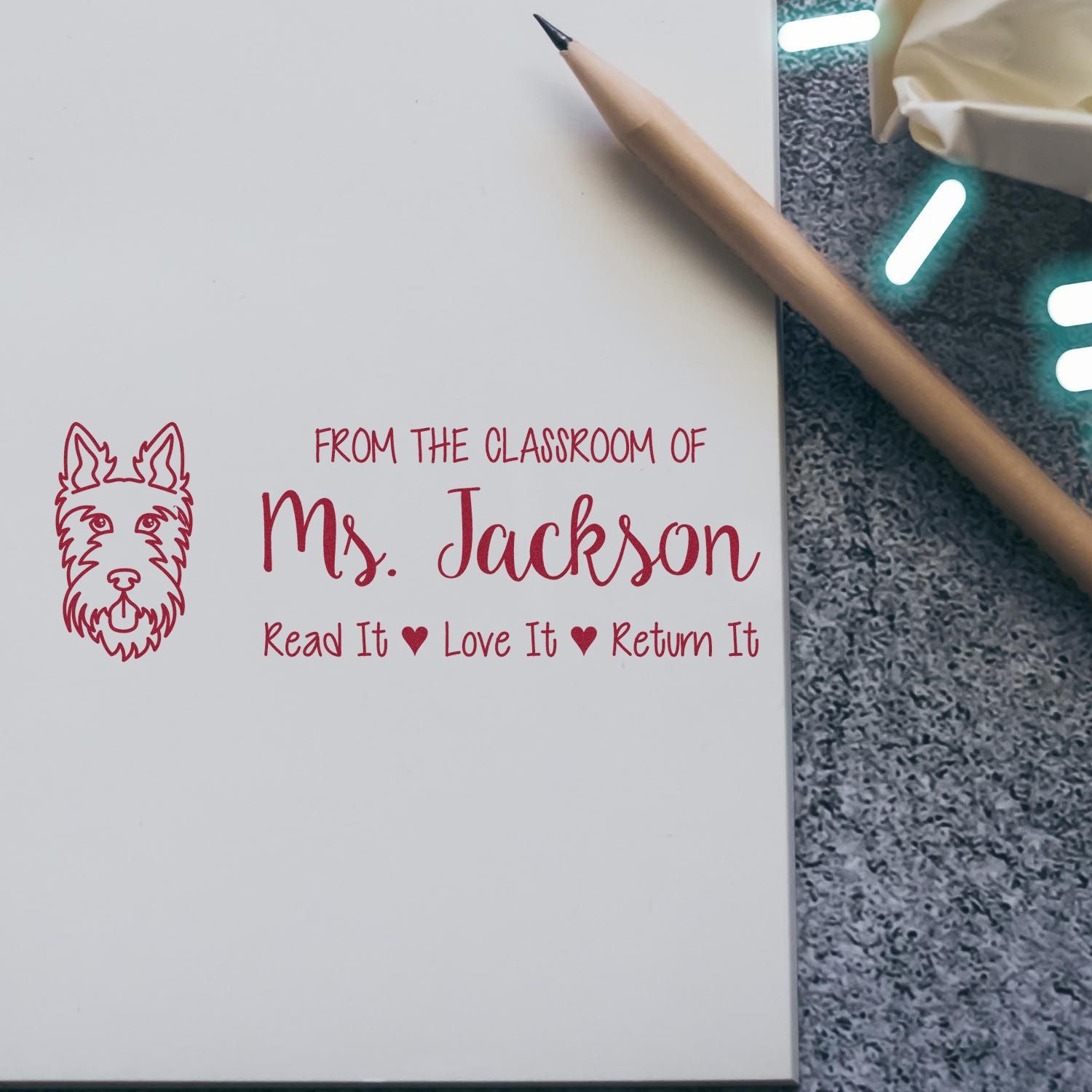 Self-Inking Customized Book Belongs Stamp with Scottie Image - Engineer Seal Stamps