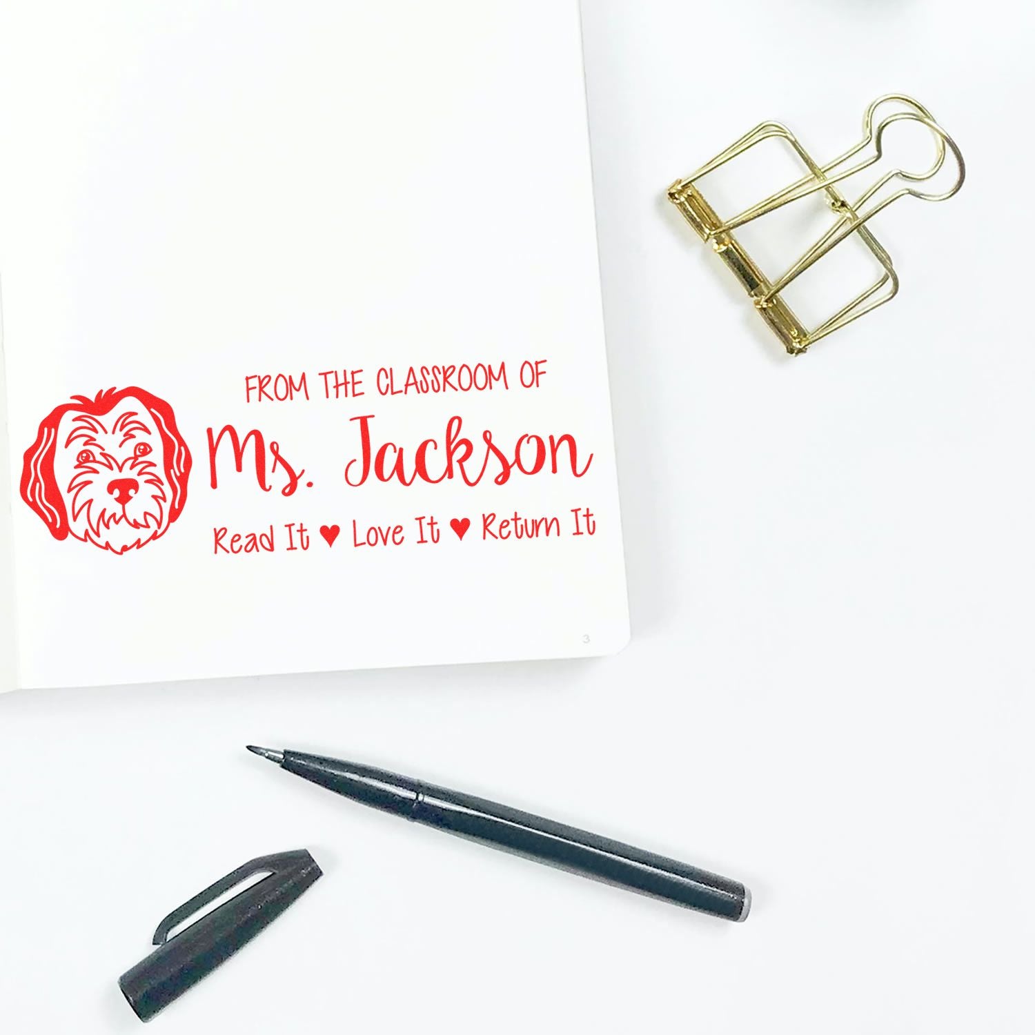 Self-Inking Customized Book Stamp with Sheepadoodle Image - Engineer Seal Stamps