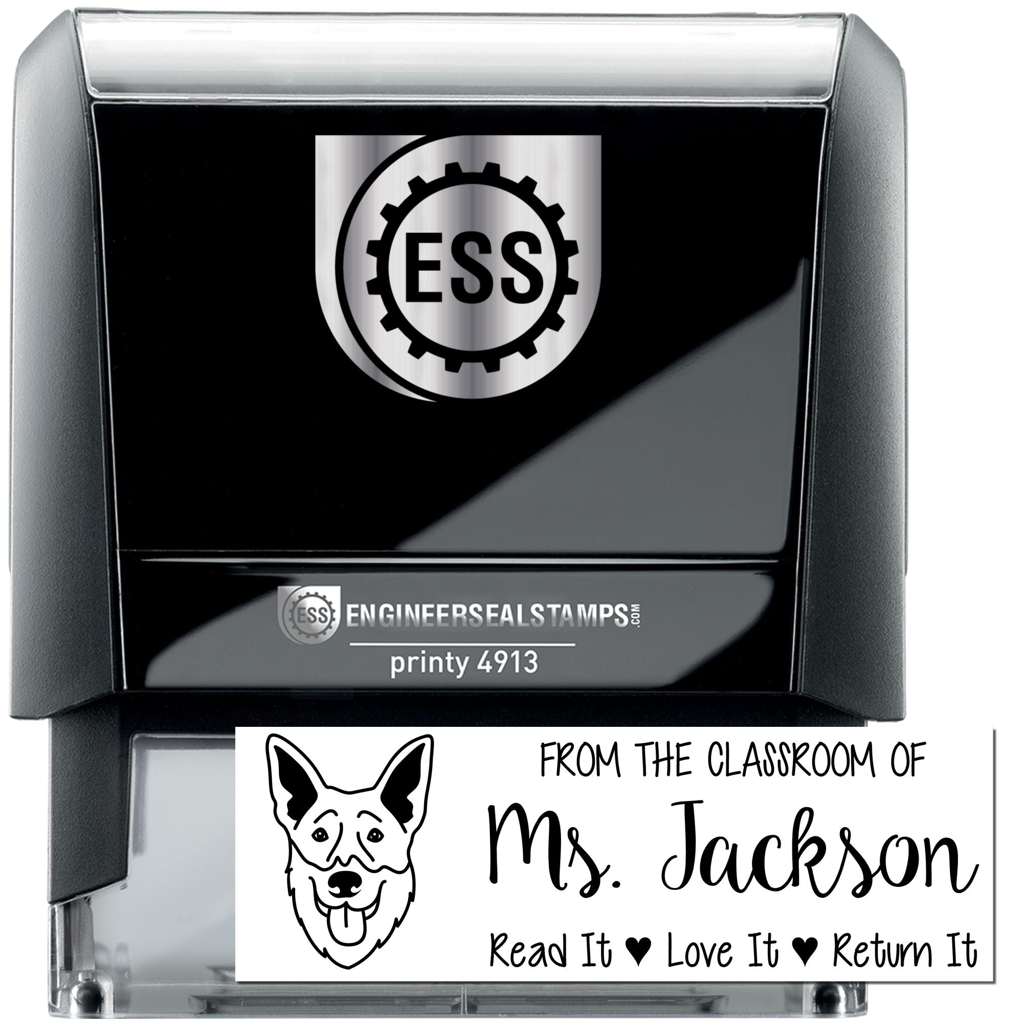 Self-Inking Customized Library Stamp with Shepsky Image - Engineer Seal Stamps