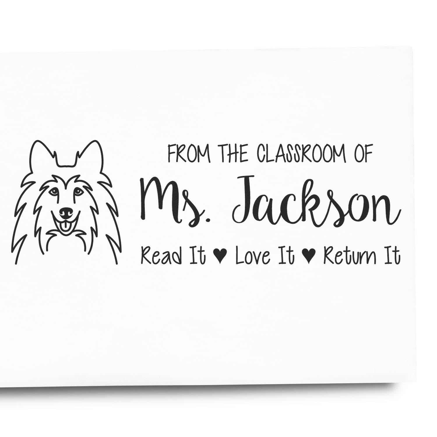 Self-Inking Customized Library Book Stamp with Shetland Sheepdog Image - Engineer Seal Stamps