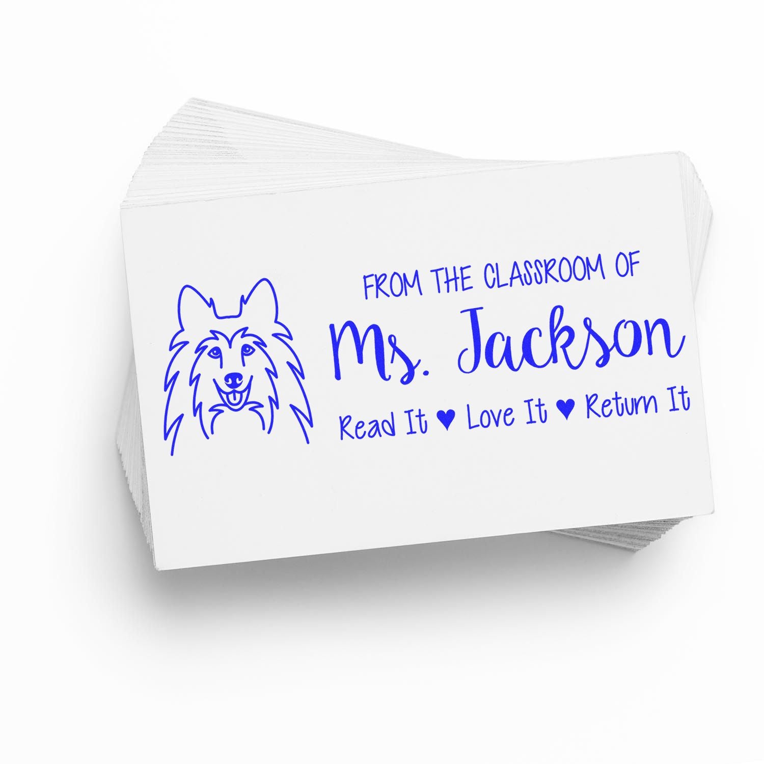 Self-Inking Customized Library Book Stamp with Shetland Sheepdog Image - Engineer Seal Stamps