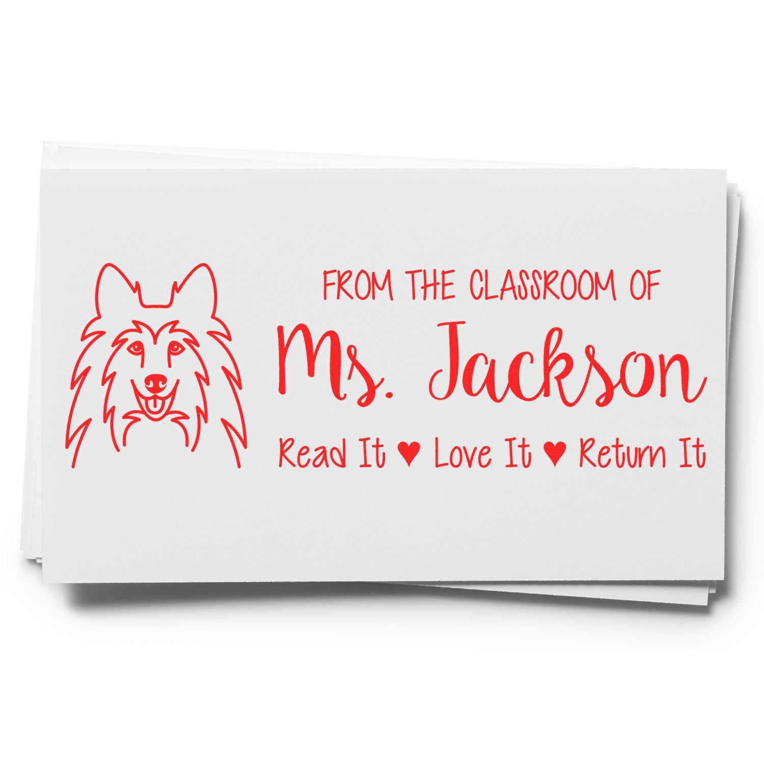 Wood Handle Shetland Sheepdog Customized Read It Love It Stamp