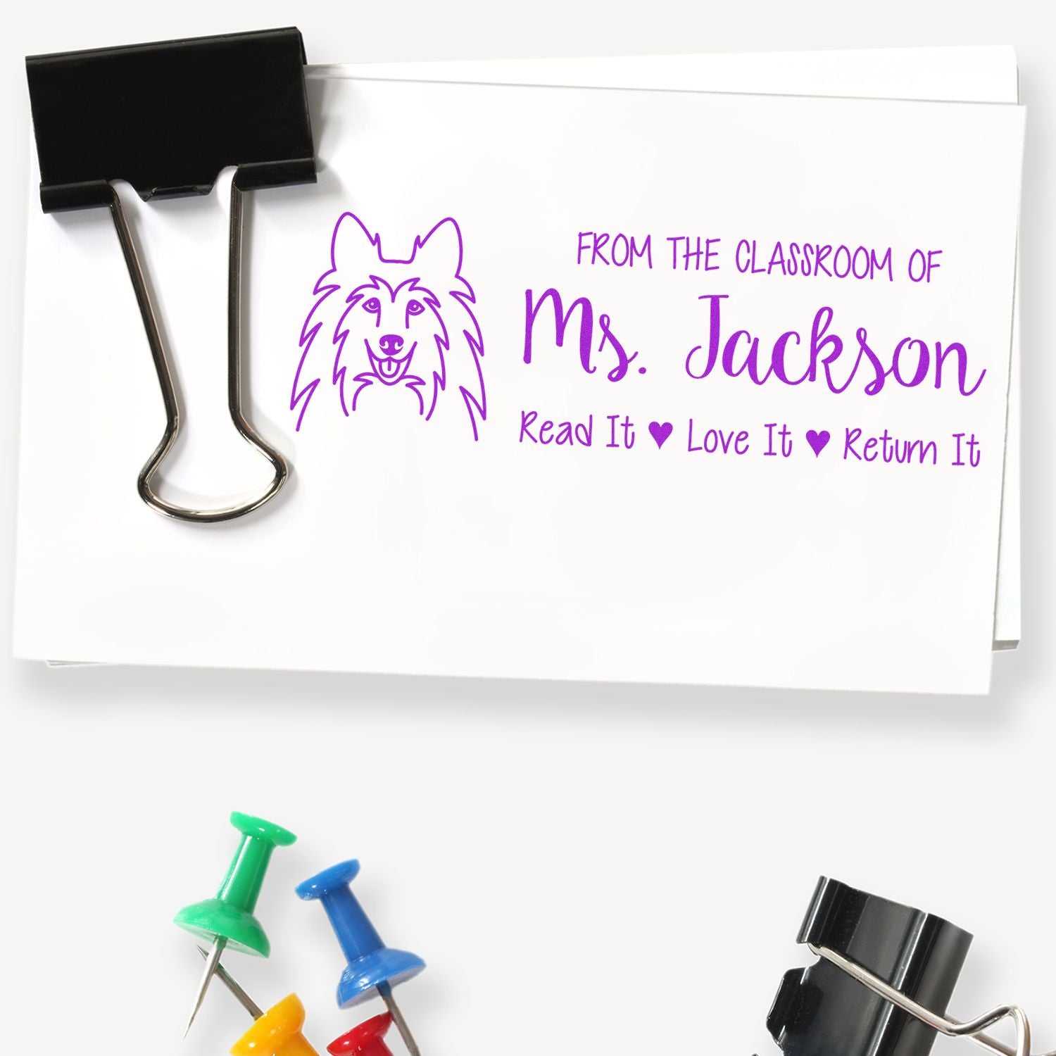 Pre-Inked Shetland Sheepdog Outline Personalized Teacher Book Stamp - Engineer Seal Stamps