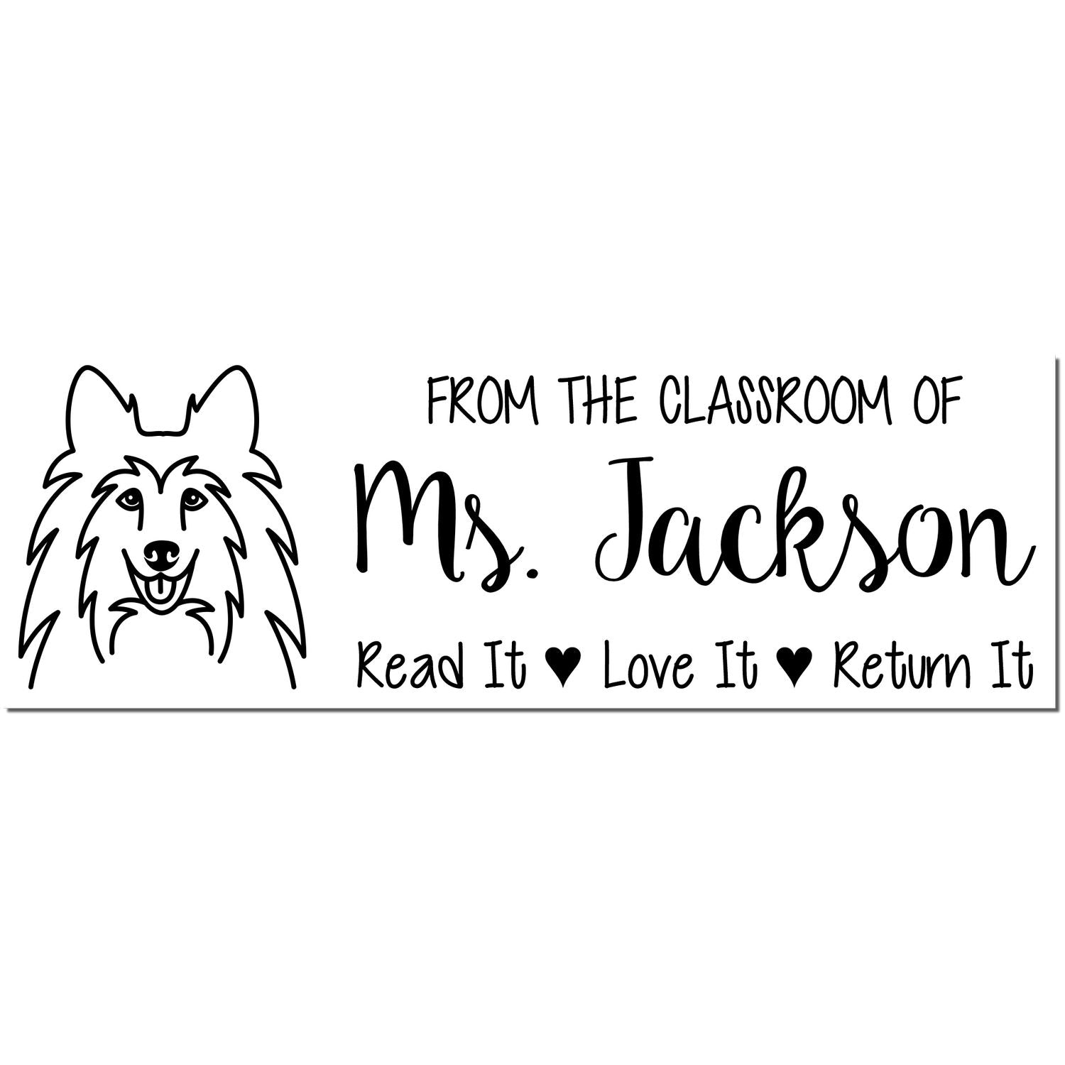 Pre-Inked Shetland Sheepdog Outline Personalized Teacher Book Stamp - Engineer Seal Stamps