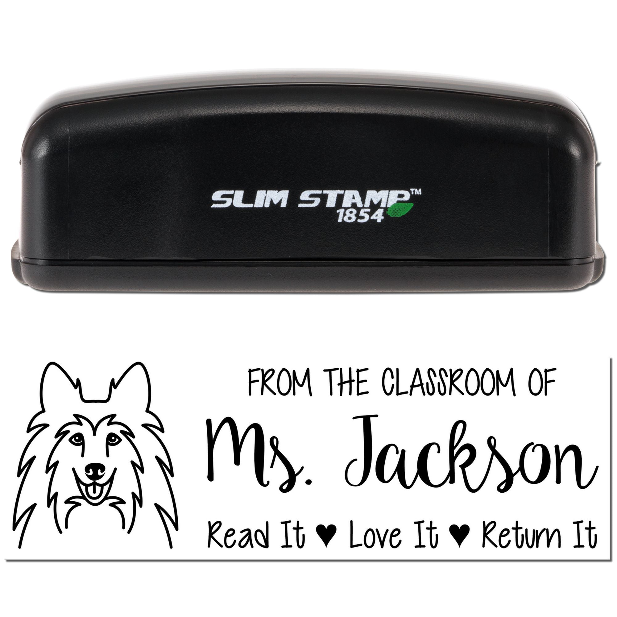 Pre-Inked Shetland Sheepdog Outline Personalized Teacher Book Stamp - Engineer Seal Stamps