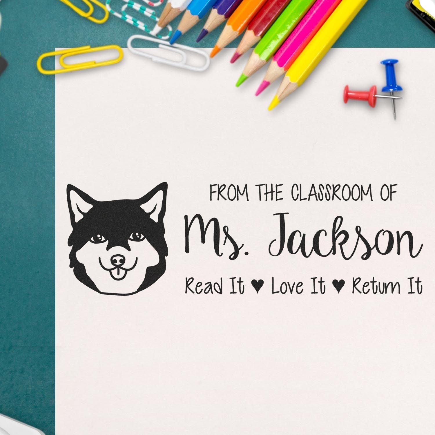 Self-Inking Customized Bookplate Stamp with Shiba Image - Engineer Seal Stamps