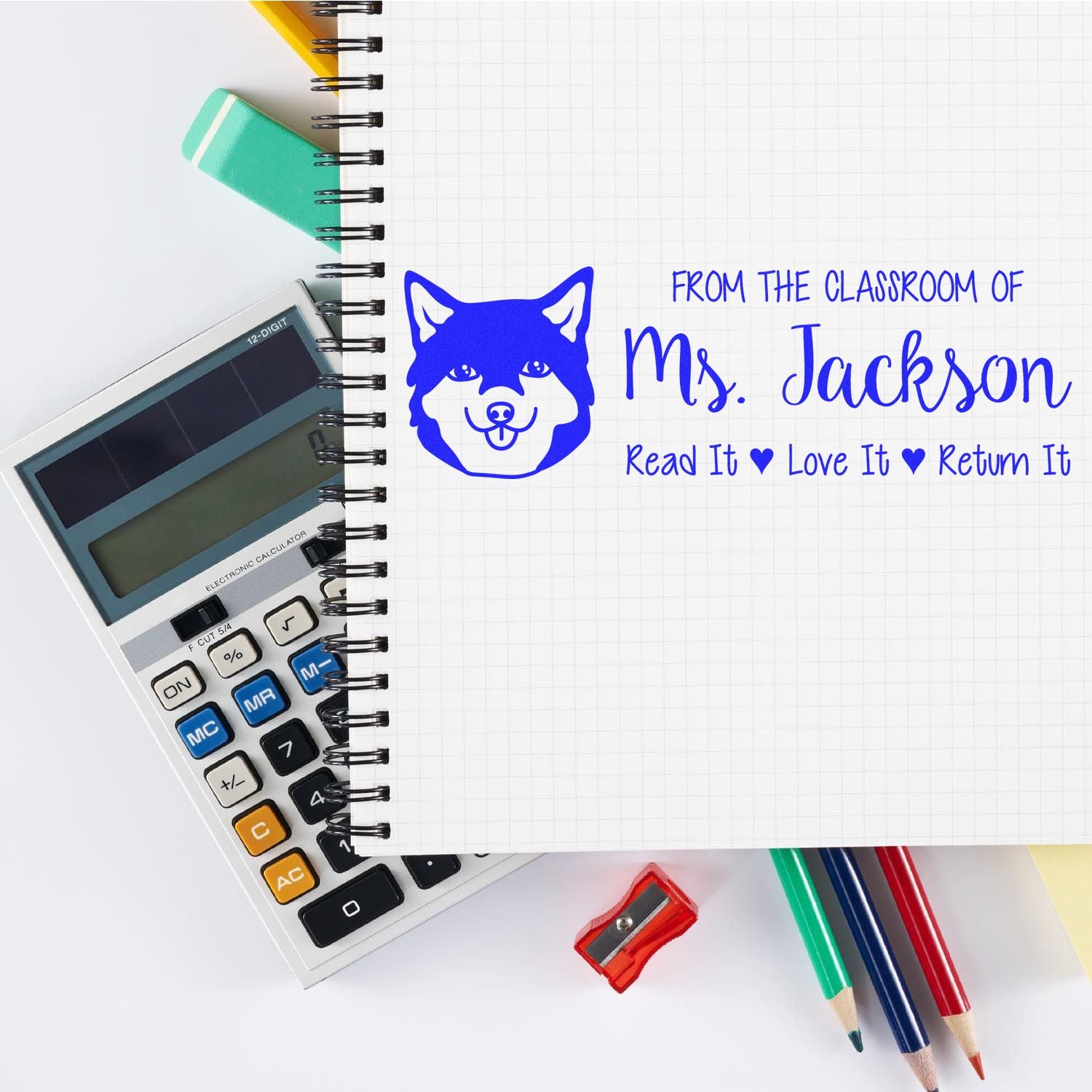 Self-Inking Customized Bookplate Stamp with Shiba Image - Engineer Seal Stamps