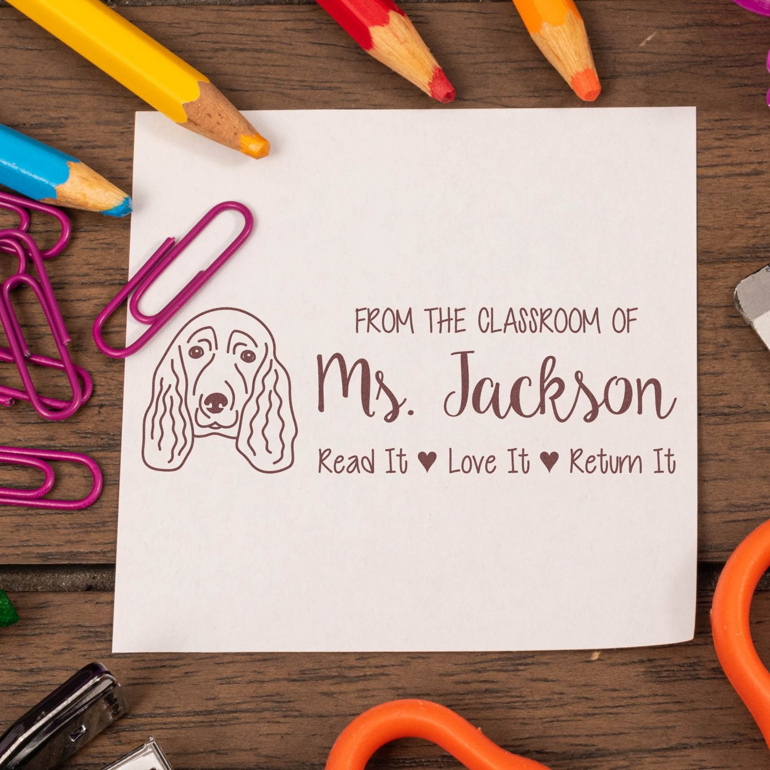 Pre-Inked Spaniel Outline Personalized Classroom Ownership Stamp - Engineer Seal Stamps