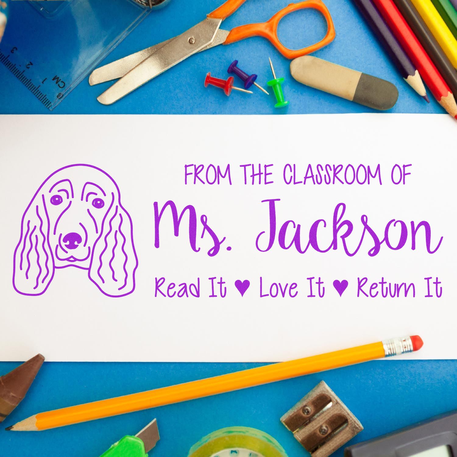 Pre-Inked Spaniel Outline Personalized Classroom Ownership Stamp - Engineer Seal Stamps